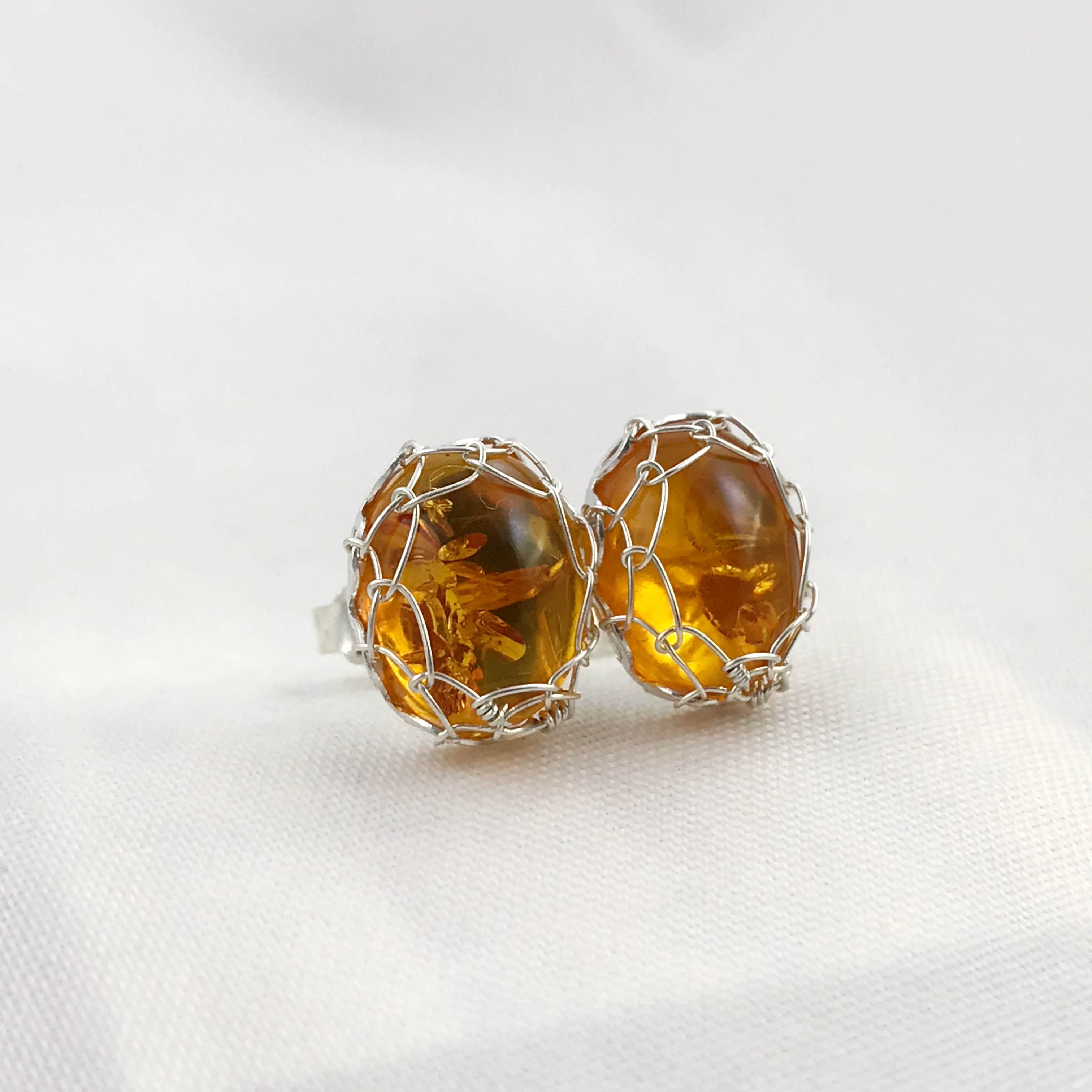 Amber Post Earrings / Solid Sterling Silver / Genuine Baltic Amber / Oval Cut / Contemporary Victorian - Image 7