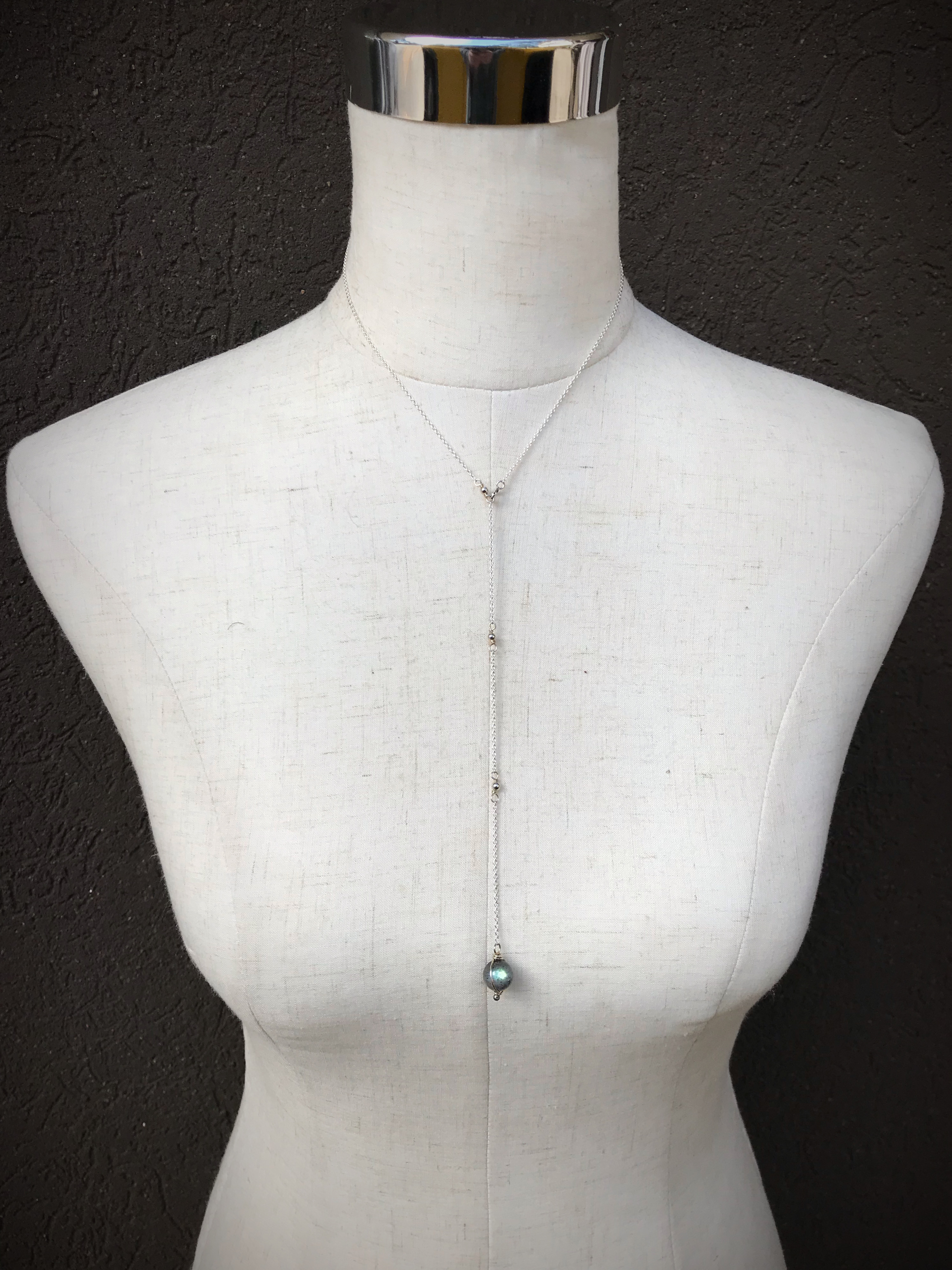 Orb Lariat Necklace / Solid Sterling Silver / Genuine Labradorite / Adjustable Length / Aurora Orb - Image 7