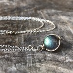 Orb Lariat Necklace / Solid Sterling Silver / Genuine Labradorite / Adjustable Length / Aurora Orb
