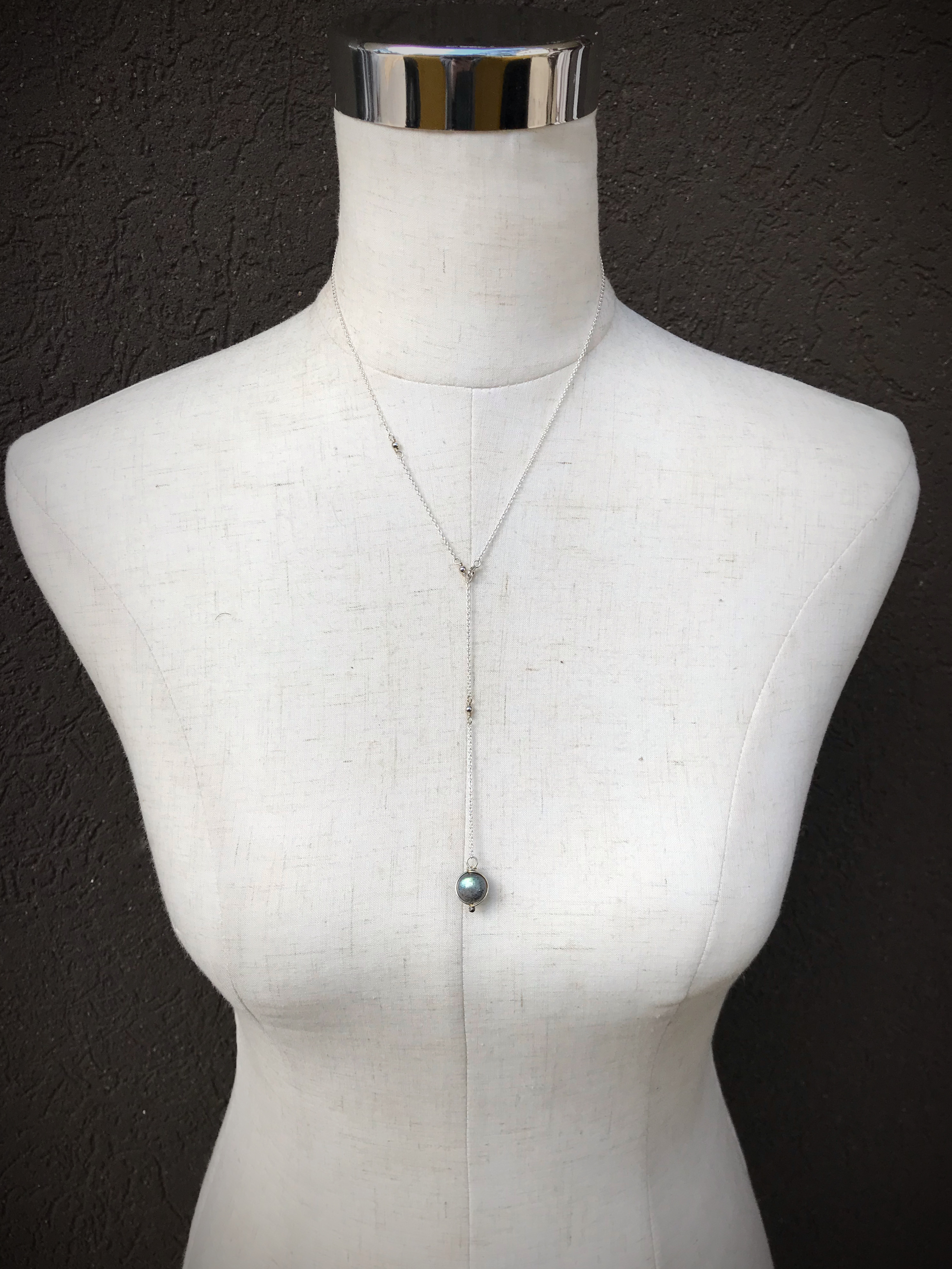 Orb Lariat Necklace / Solid Sterling Silver / Genuine Labradorite / Adjustable Length / Aurora Orb - Image 8