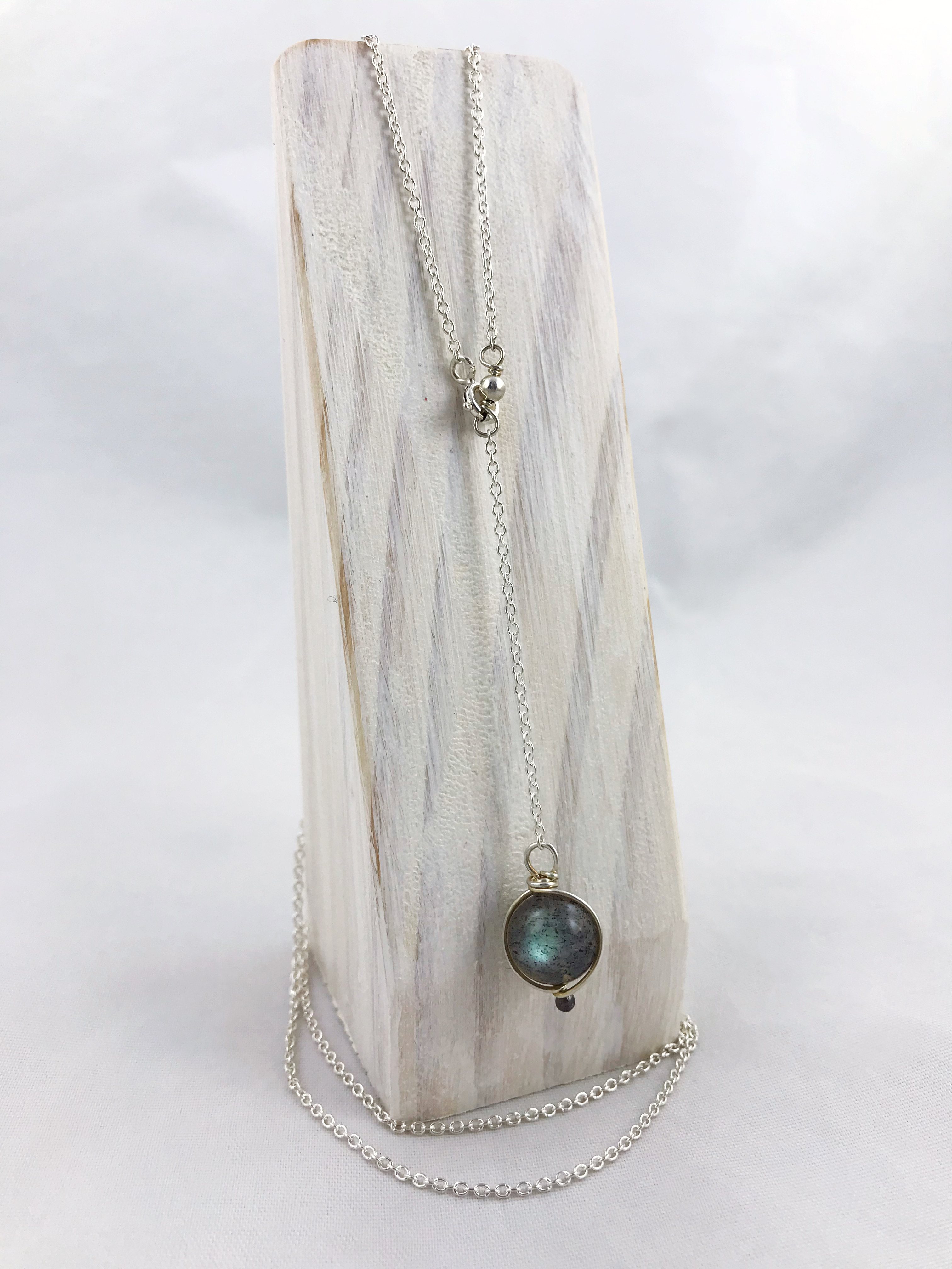 Orb Lariat Necklace / Solid Sterling Silver / Genuine Labradorite / Adjustable Length / Aurora Orb - Image 4