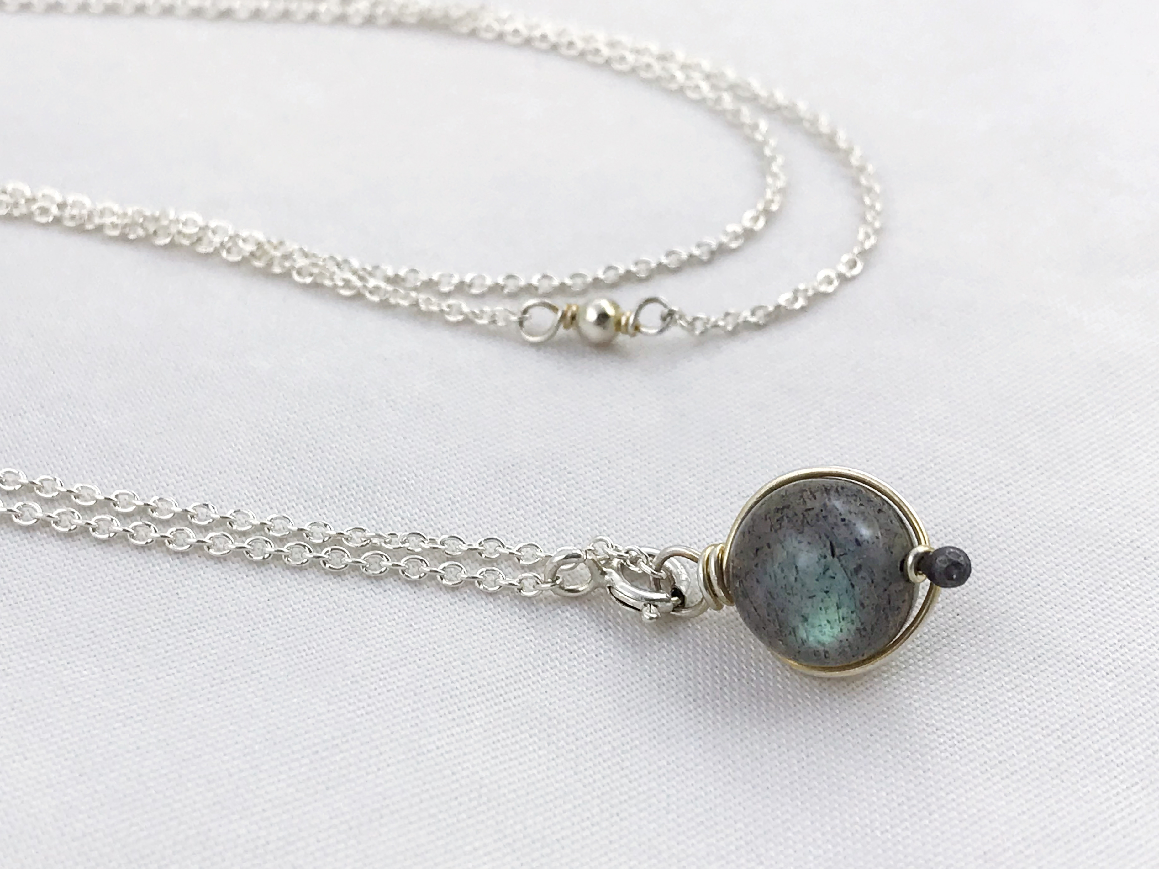 Orb Lariat Necklace / Solid Sterling Silver / Genuine Labradorite / Adjustable Length / Aurora Orb - Image 5