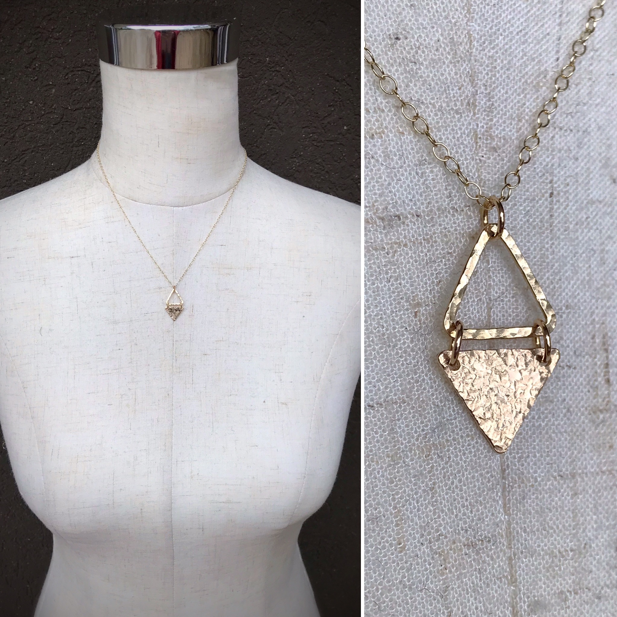 Triangle Dangle Necklace / 14k Yellow Gold Filled / Hammer Forged / Rustic Hammered Texture - Image 7