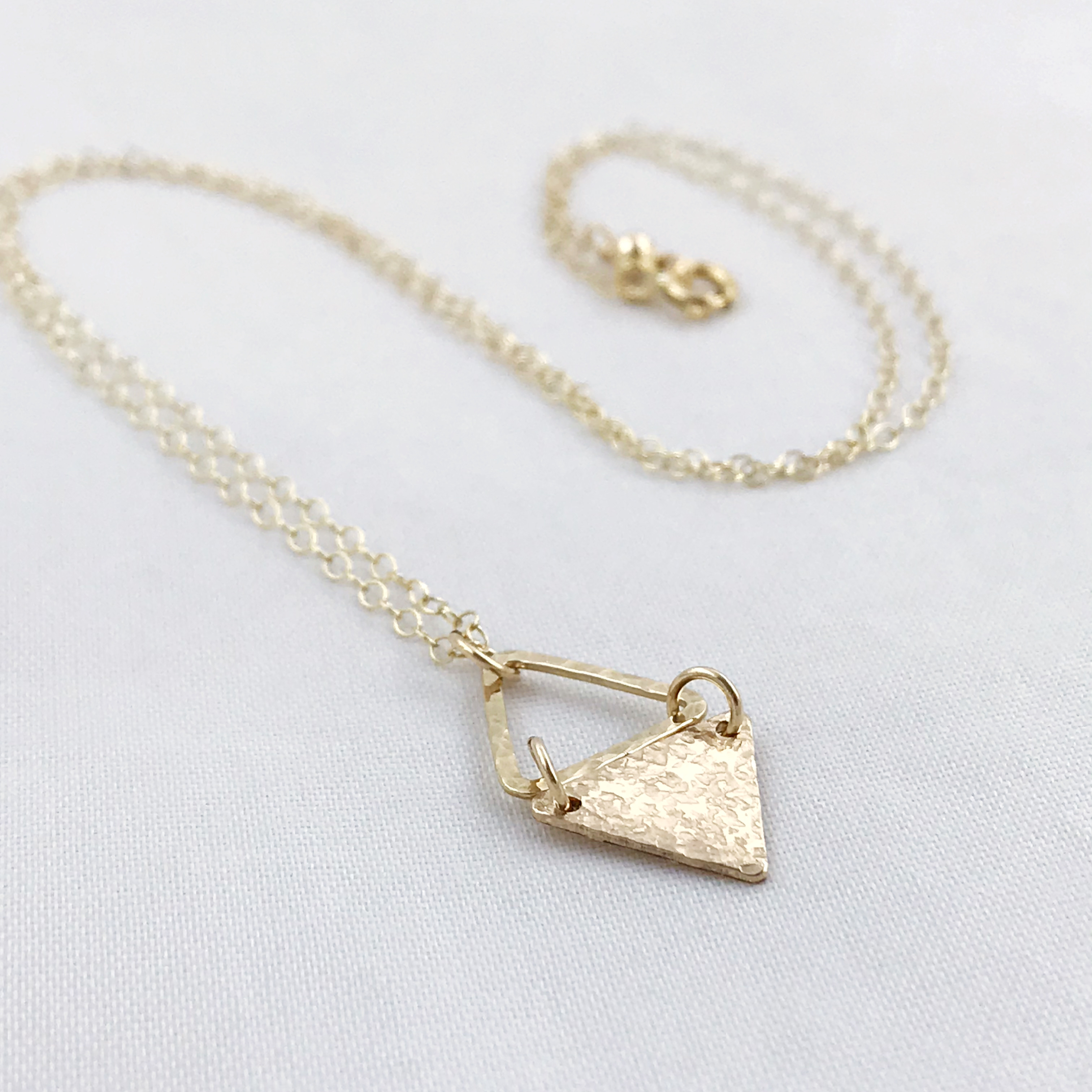 Triangle Dangle Necklace / 14k Yellow Gold Filled / Hammer Forged / Rustic Hammered Texture - Image 5