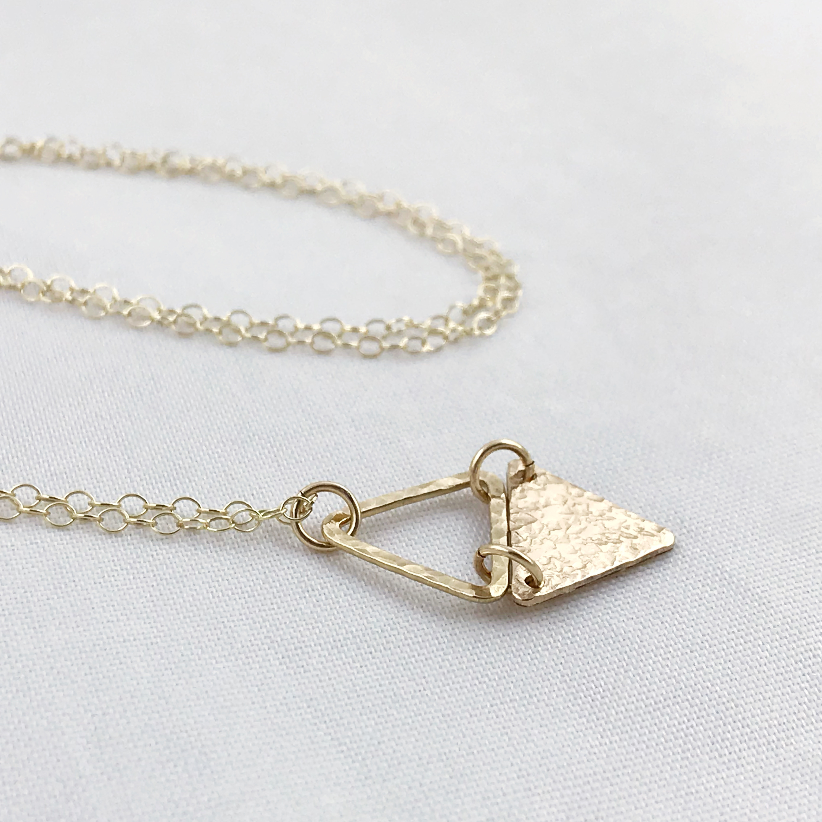 Triangle Dangle Necklace / 14k Yellow Gold Filled / Hammer Forged / Rustic Hammered Texture - Image 6