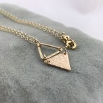 Triangle Dangle Necklace / 14k Yellow Gold Filled / Hammer Forged / Rustic Hammered Texture