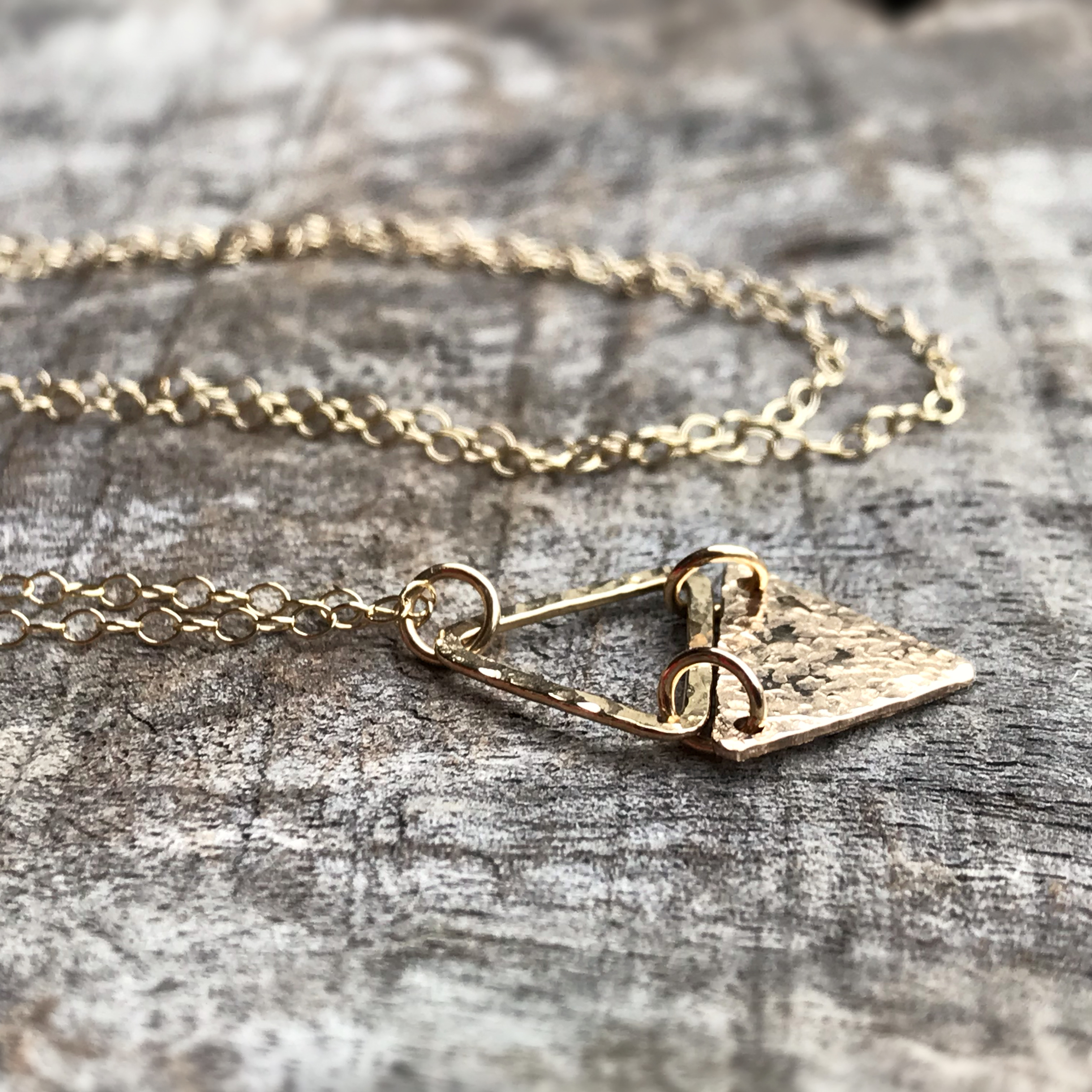 Triangle Dangle Necklace / 14k Yellow Gold Filled / Hammer Forged / Rustic Hammered Texture - Image 8