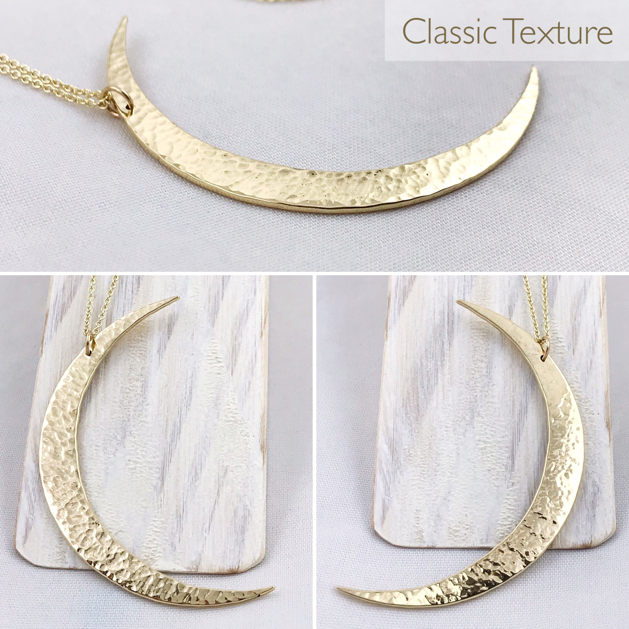 Crescent Moon Necklace - Large Solid Jeweler's Brass Moon Pendant - 14k Gold Filled Chain - Hand Forged - Image 10
