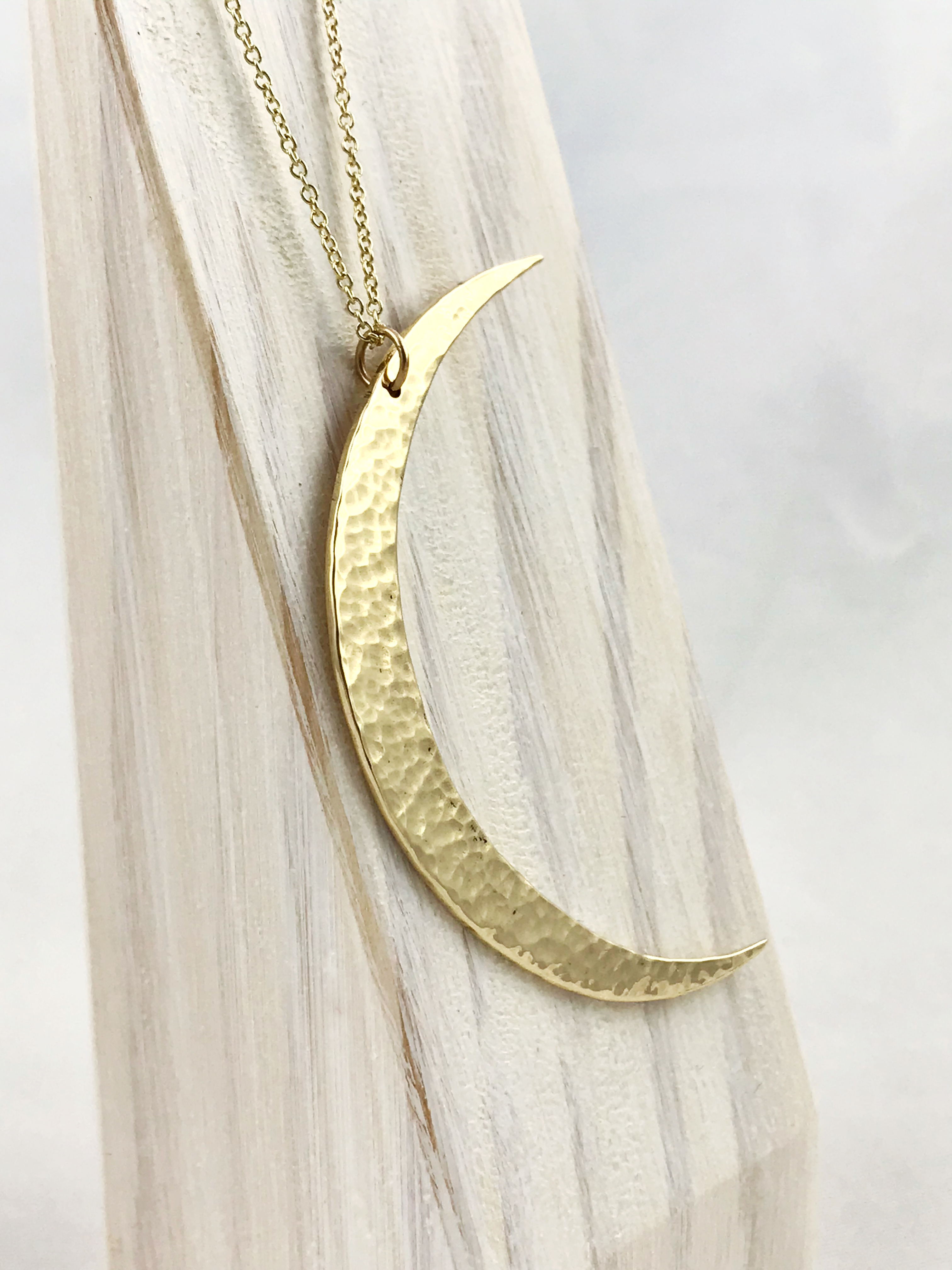 Crescent Moon Necklace - Large Solid Jeweler's Brass Moon Pendant - 14k Gold Filled Chain - Hand Forged - Image 5