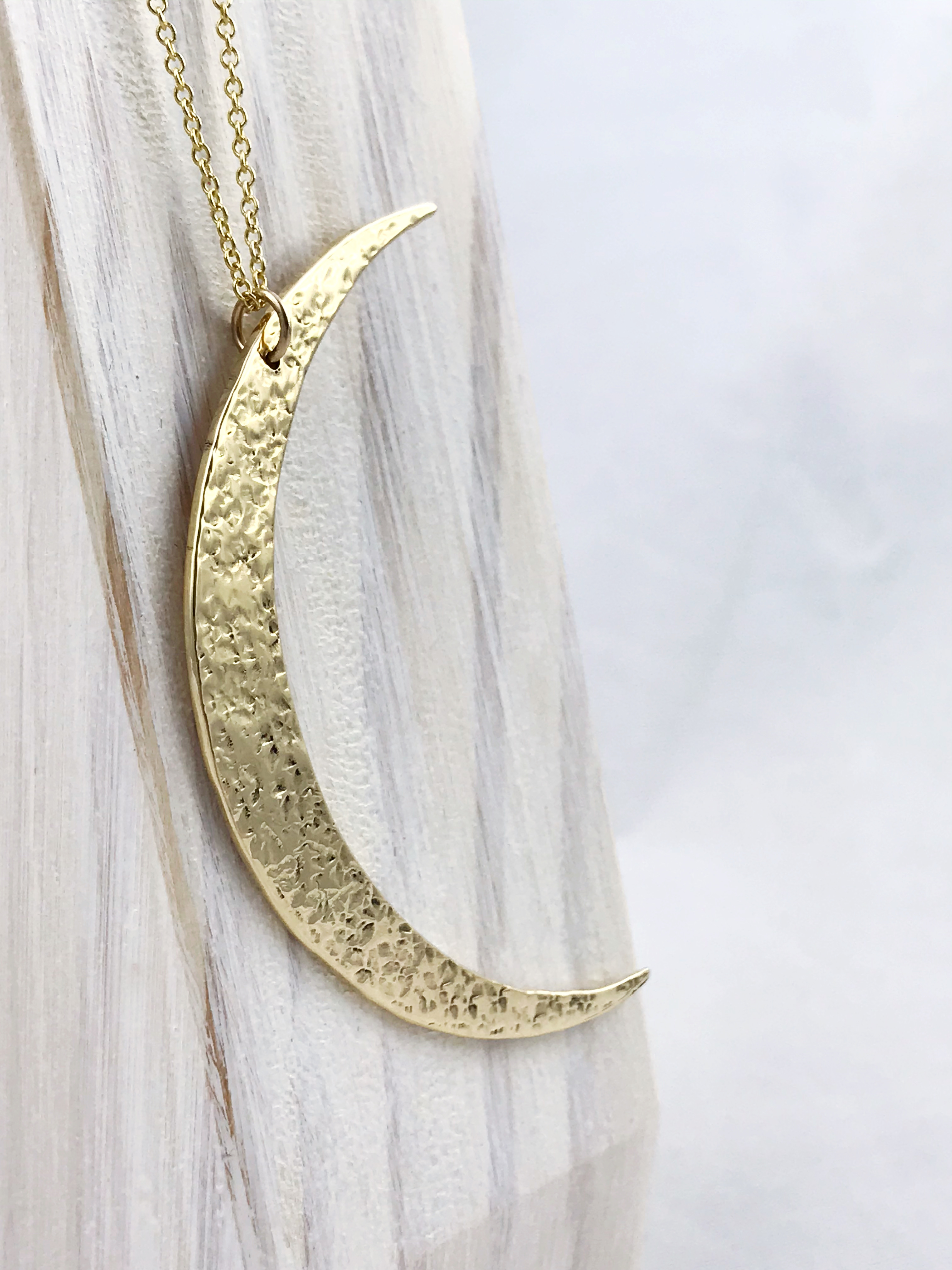 Crescent Moon Necklace - Large Solid Jeweler's Brass Moon Pendant - 14k Gold Filled Chain - Hand Forged - Image 6