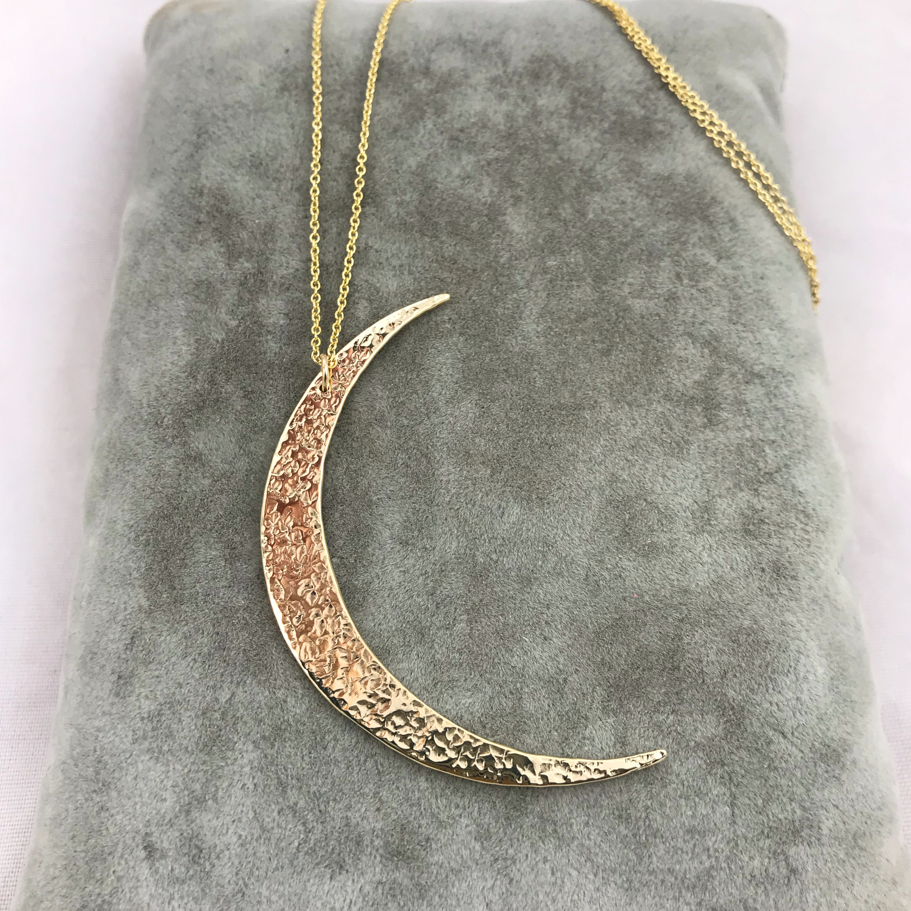 Crescent Moon Necklace - Large Solid Jeweler's Brass Moon Pendant - 14k Gold Filled Chain - Hand Forged - Image 16