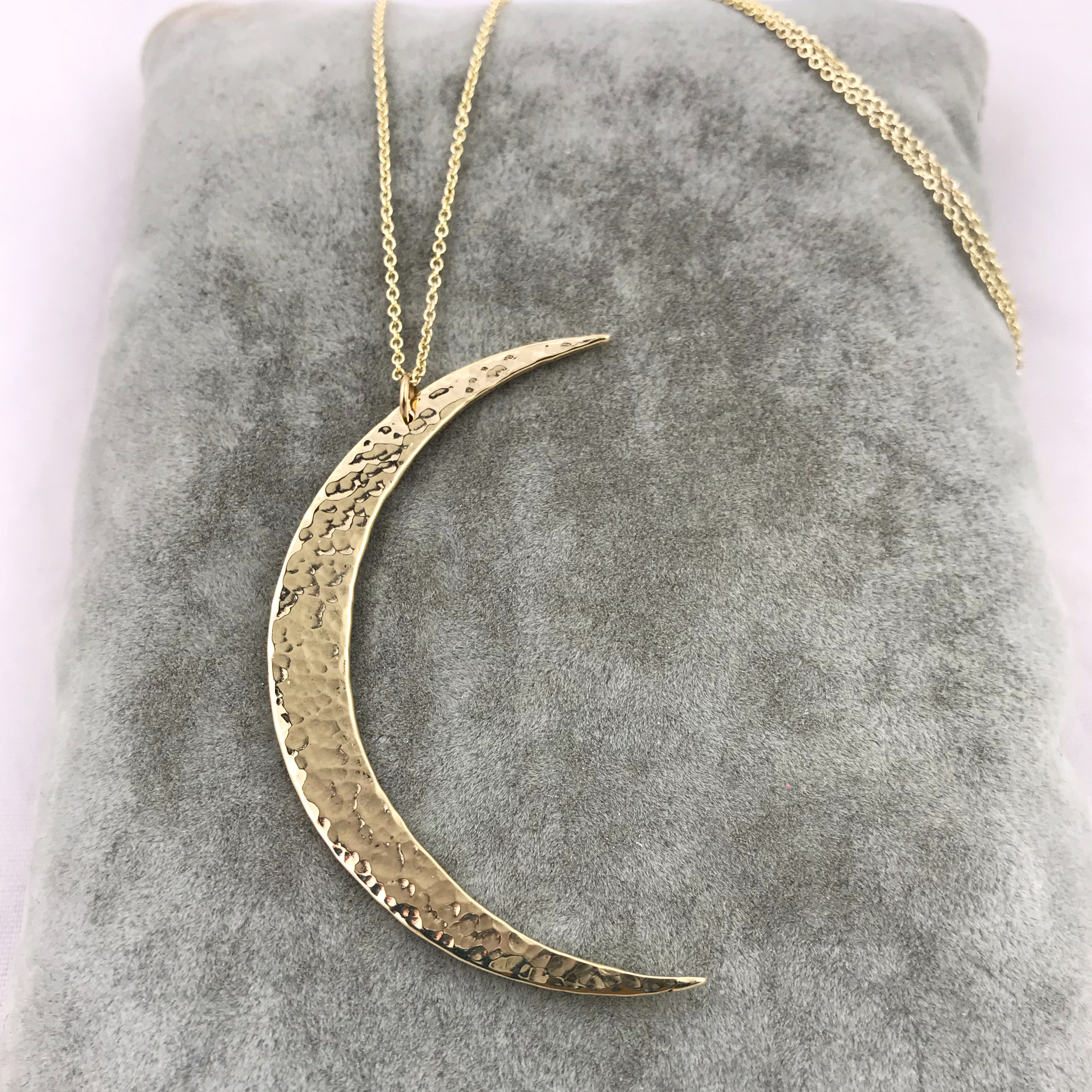 Crescent Moon Necklace - Large Solid Jeweler's Brass Moon Pendant - 14k Gold Filled Chain - Hand Forged - Image 15