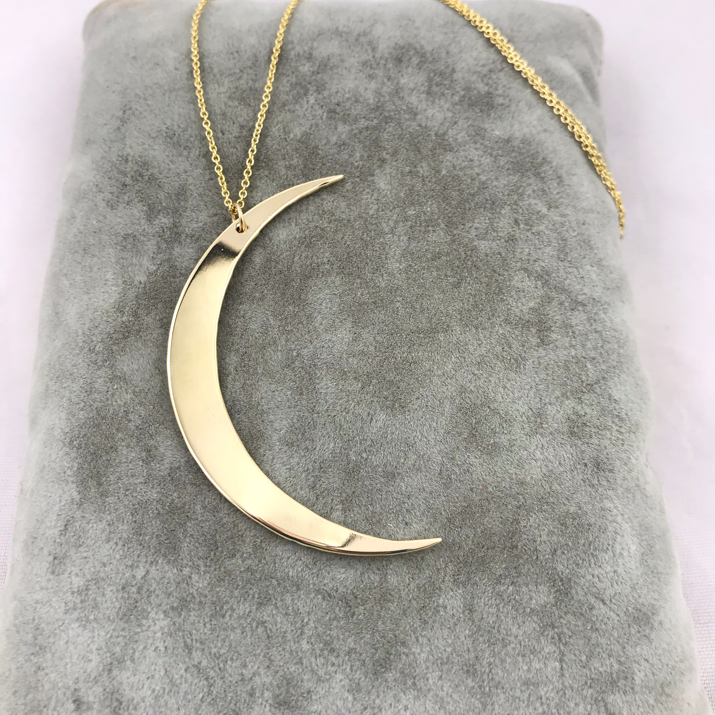 Crescent Moon Necklace - Large Solid Jeweler's Brass Moon Pendant - 14k Gold Filled Chain - Hand Forged - Image 13
