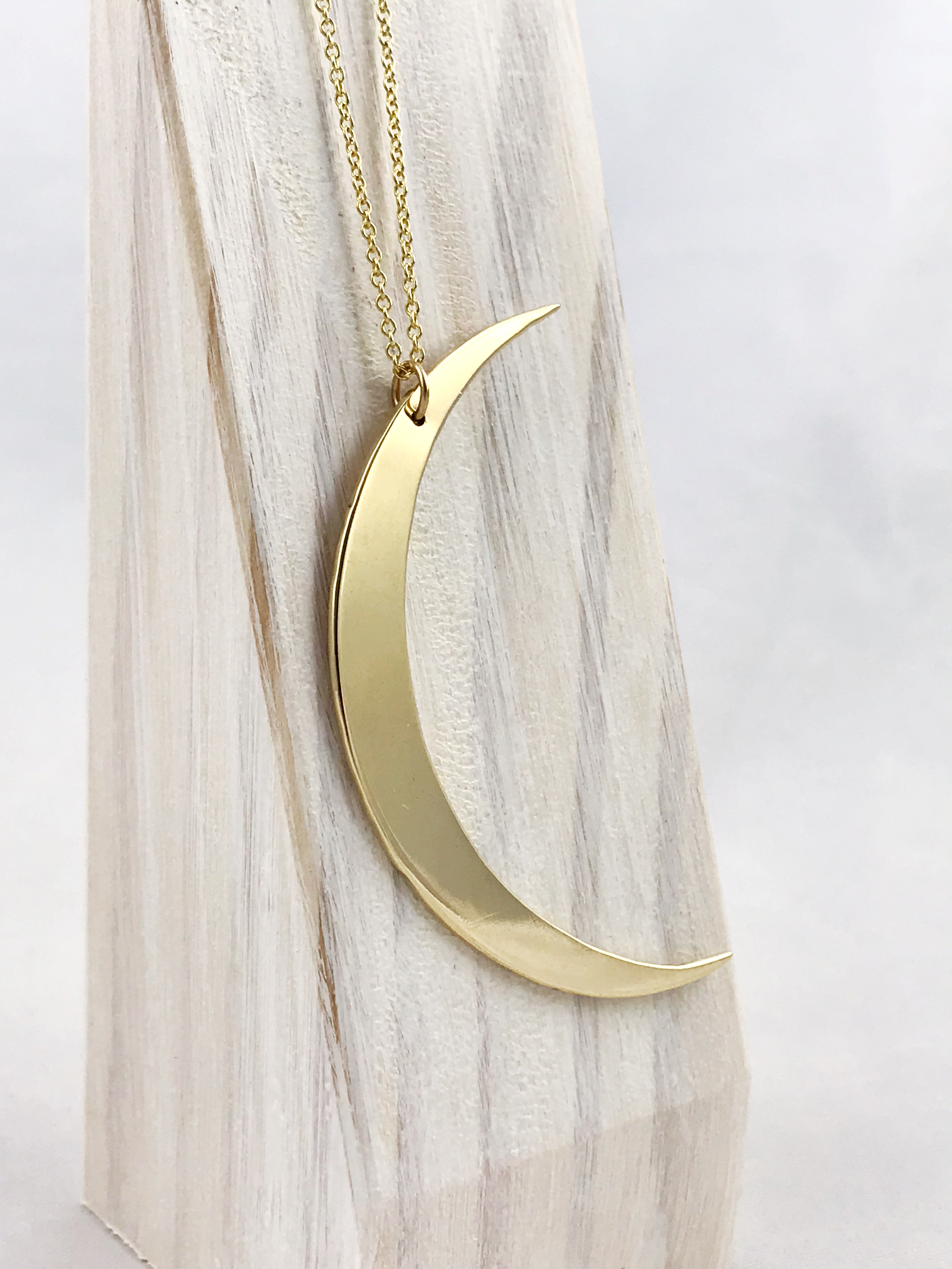 Crescent Moon Necklace - Large Solid Jeweler's Brass Moon Pendant - 14k Gold Filled Chain - Hand Forged - Image 3