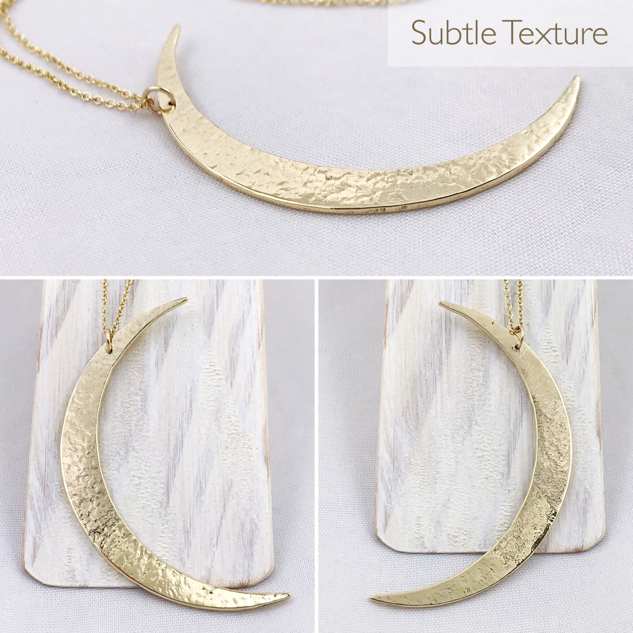 Crescent Moon Necklace - Large Solid Jeweler's Brass Moon Pendant - 14k Gold Filled Chain - Hand Forged - Image 9