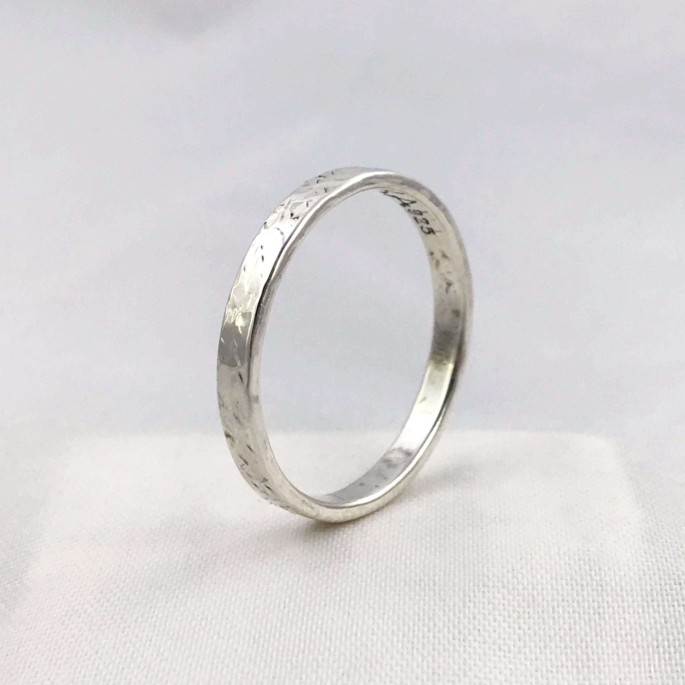 Hammered Silver Ring / Solid Sterling Silver / Rustic Men's Women's Band / 3-4mm Width / Custom Sized / Stone Hammered Texture - Image 5