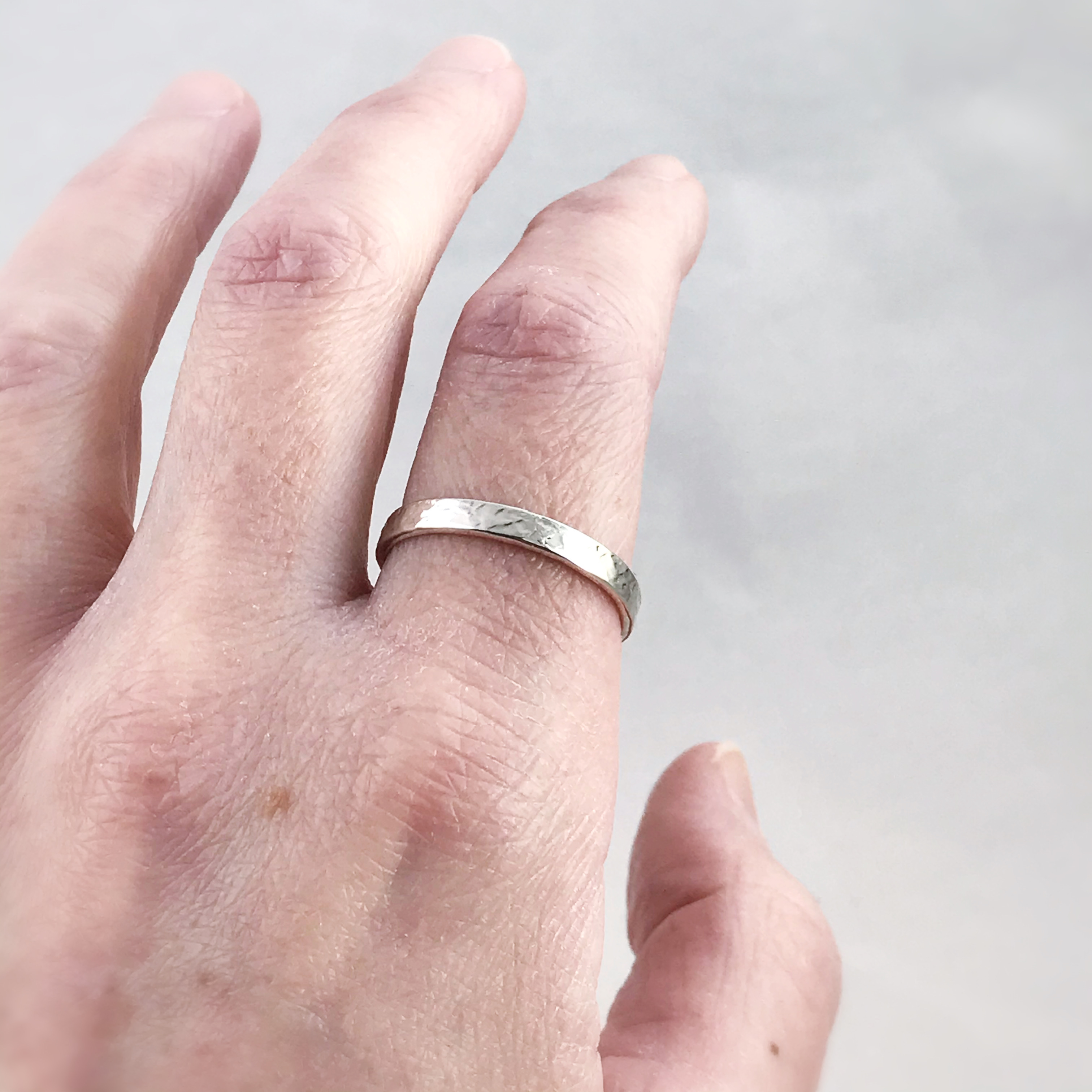 Hammered Silver Ring / Solid Sterling Silver / Rustic Men's Women's Band / 3-4mm Width / Custom Sized / Stone Hammered Texture - Image 7