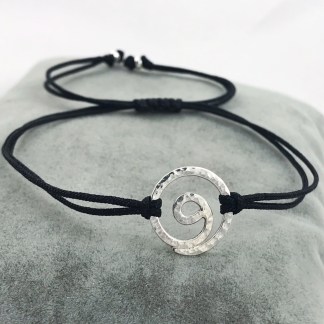 Gratitude Symbol Bracelet / Solid Sterling Silver / Hammer Forged / Black Nylon Cord / Unisex / Adjustable Size