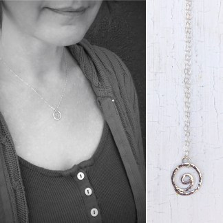 Gratitude Symbol Necklace / Solid Sterling Silver / Small Gratitude Spiral / Hammer Forged / Subtle Hammered Texture