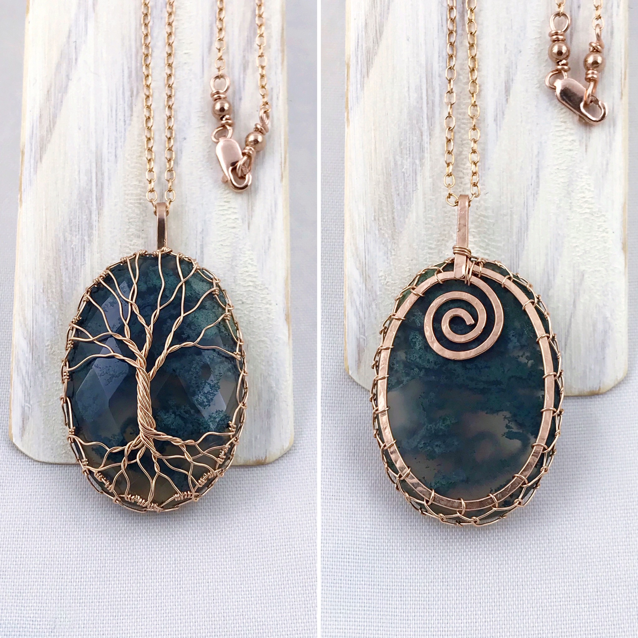 Tree Of Life Necklace - 14k Rose Gold Filled - Faceted Moss Agate - "Garden" - Image 3