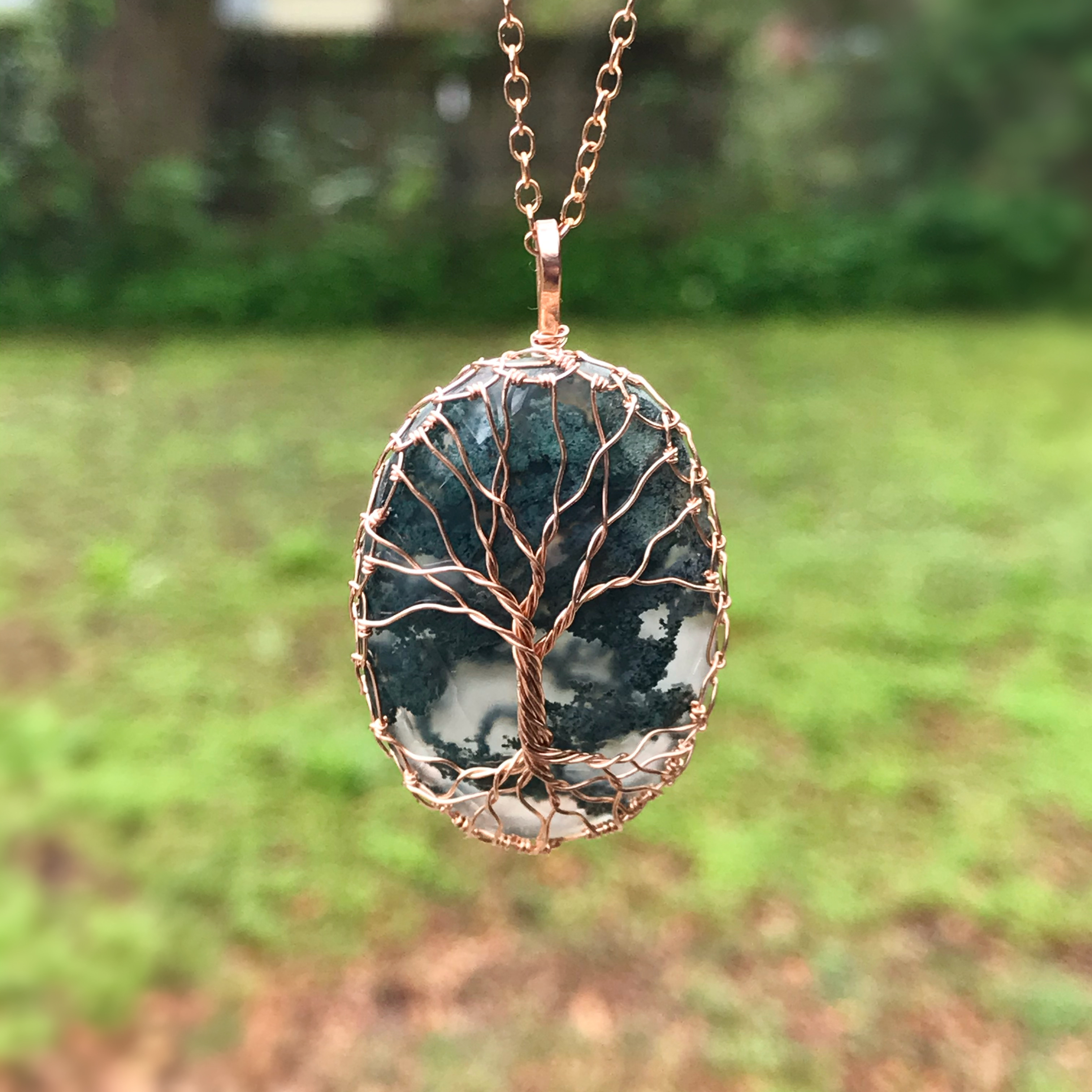 Tree Of Life Necklace - 14k Rose Gold Filled - Faceted Moss Agate - "Garden" - Image 8