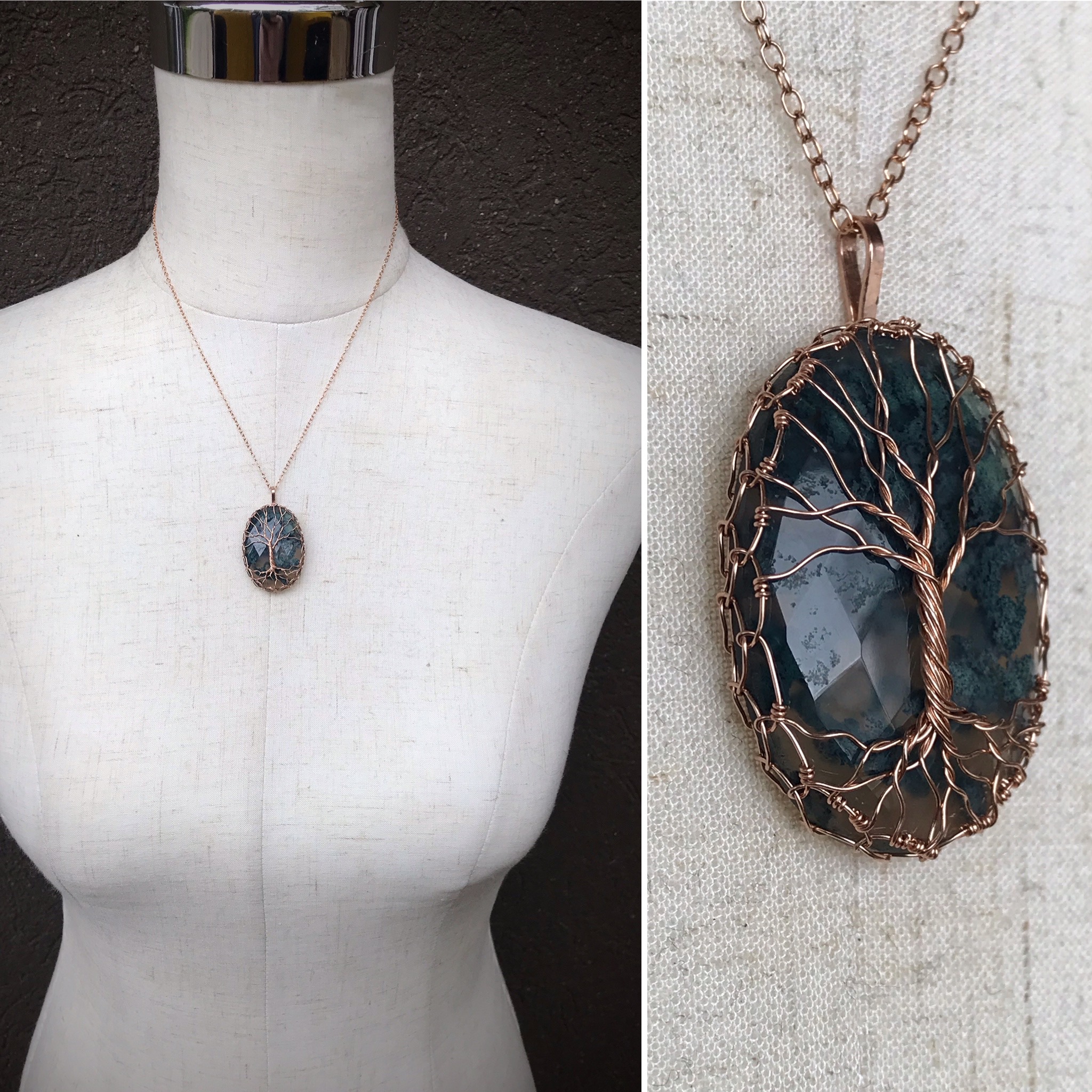 Tree Of Life Necklace - 14k Rose Gold Filled - Faceted Moss Agate - "Garden" - Image 6