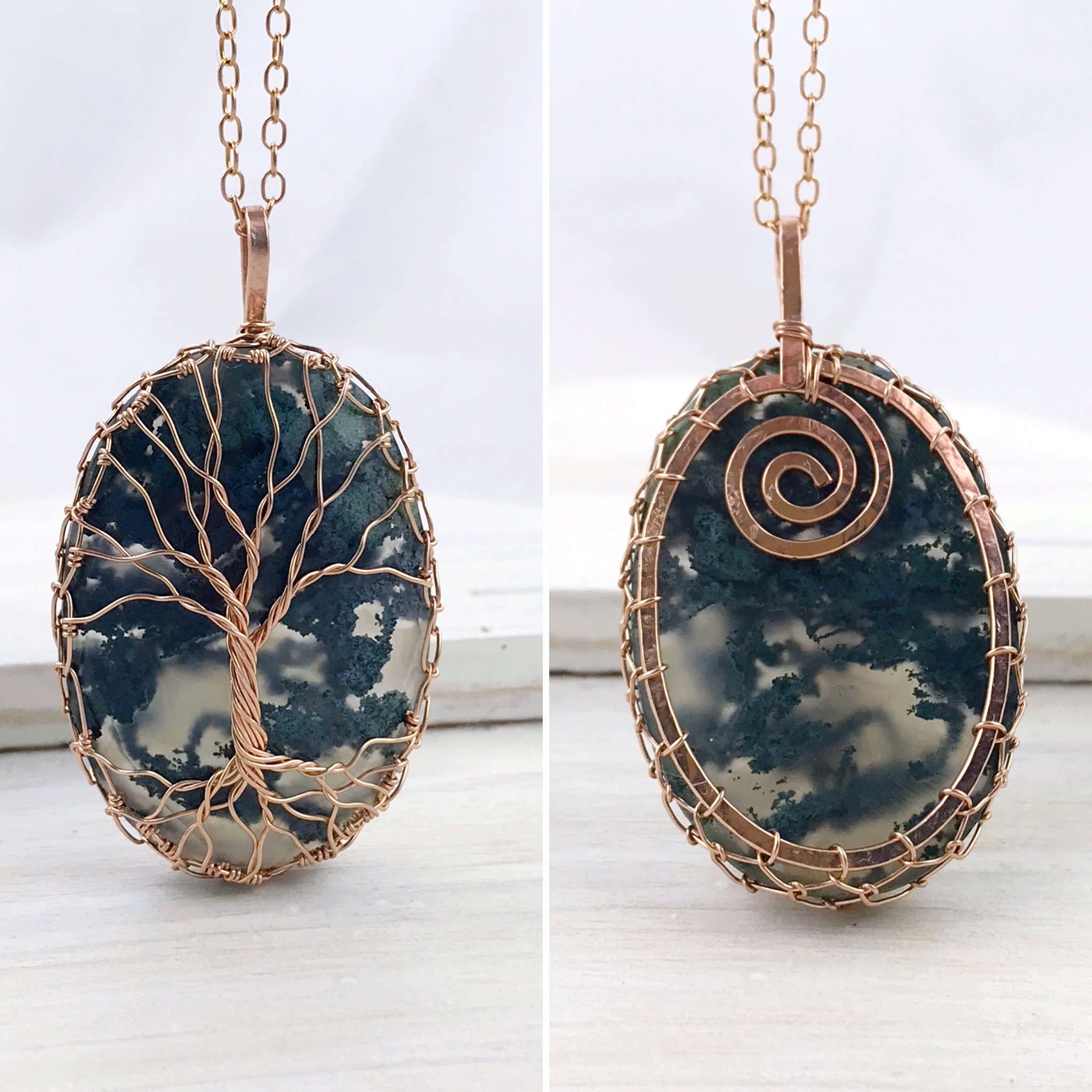 Tree Of Life Necklace - 14k Rose Gold Filled - Faceted Moss Agate - "Garden" - Image 4