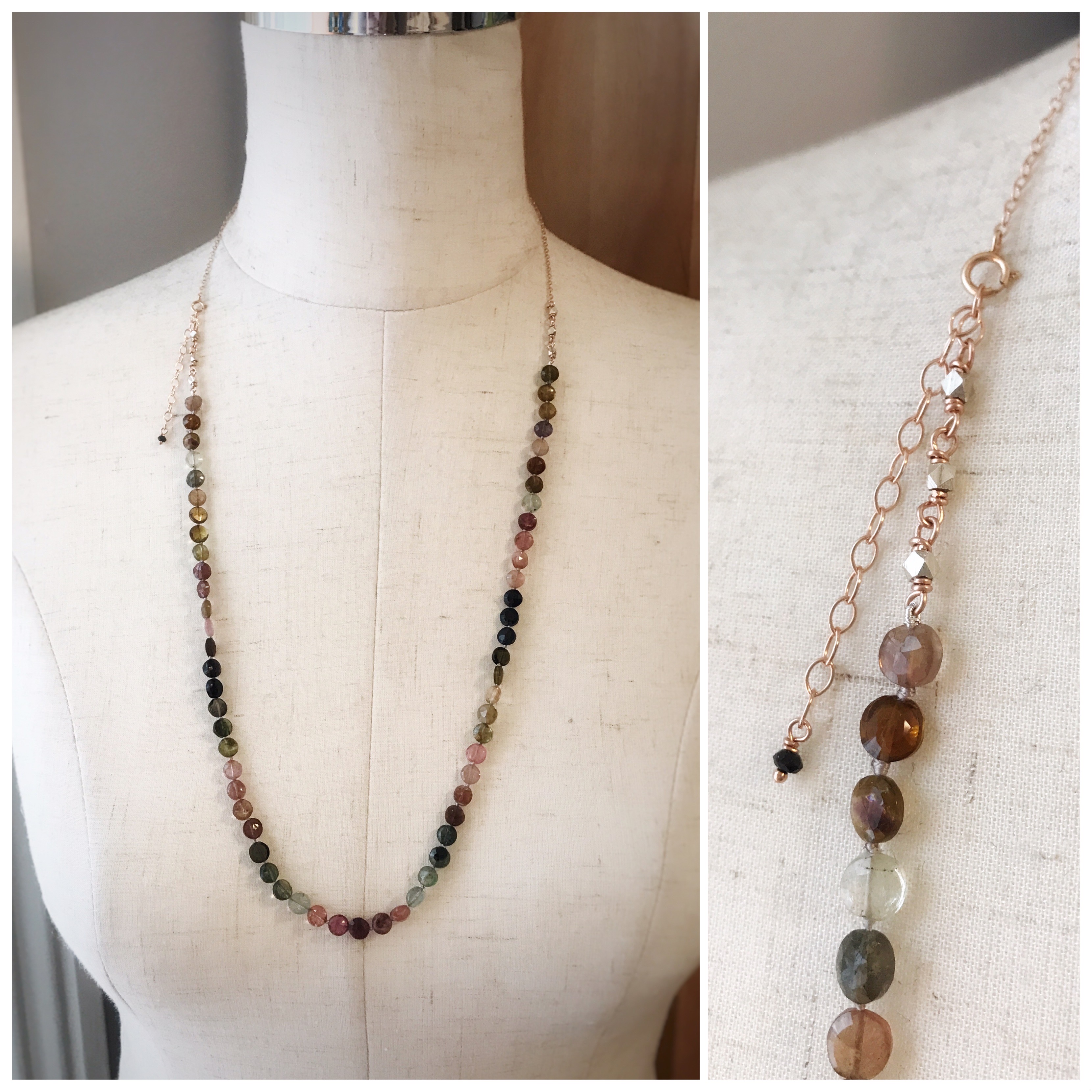 Long Multi Tourmaline Necklace - Multicolor Tourmaline - Fine Silver Nuggets - 14k Rose Gold Filled - Image 7