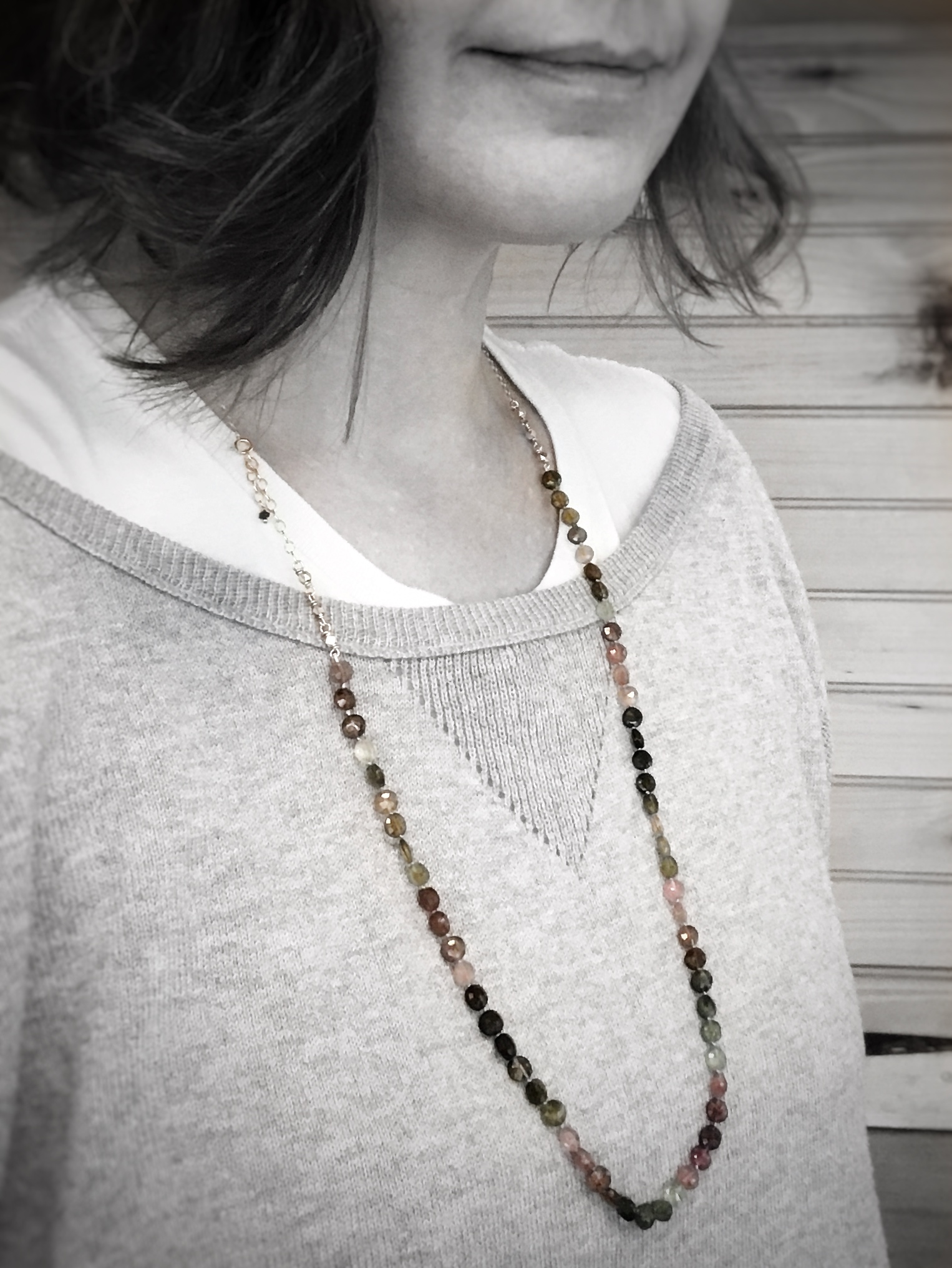 Long Multi Tourmaline Necklace - Multicolor Tourmaline - Fine Silver Nuggets - 14k Rose Gold Filled - Image 10