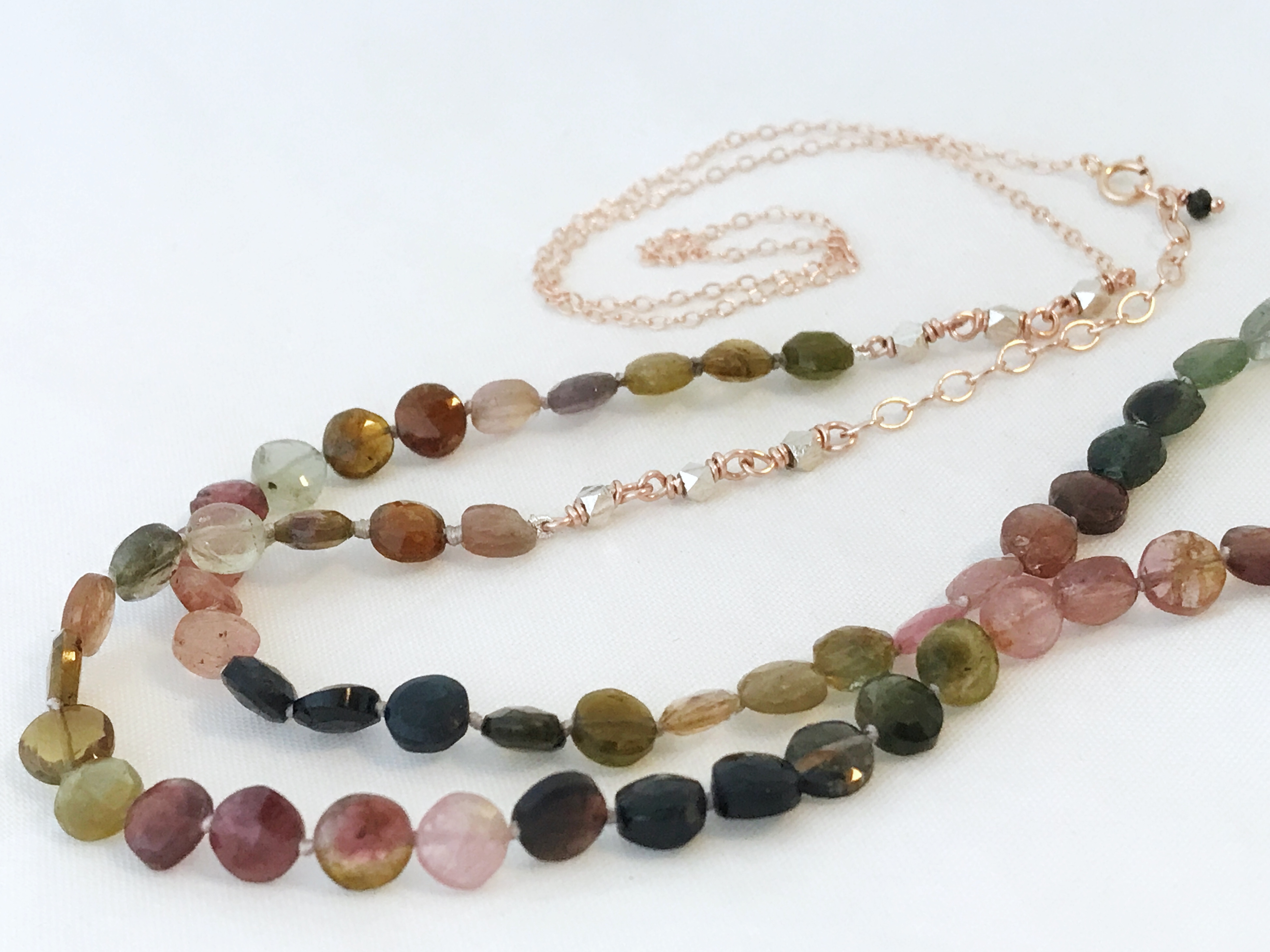 Long Multi Tourmaline Necklace - Multicolor Tourmaline - Fine Silver Nuggets - 14k Rose Gold Filled - Image 3