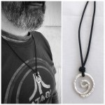 Men's Gratitude Symbol Necklace / Solid Sterling Silver / Large Gratitude Spiral / Hammer Forged / Adjustable Leather Cord