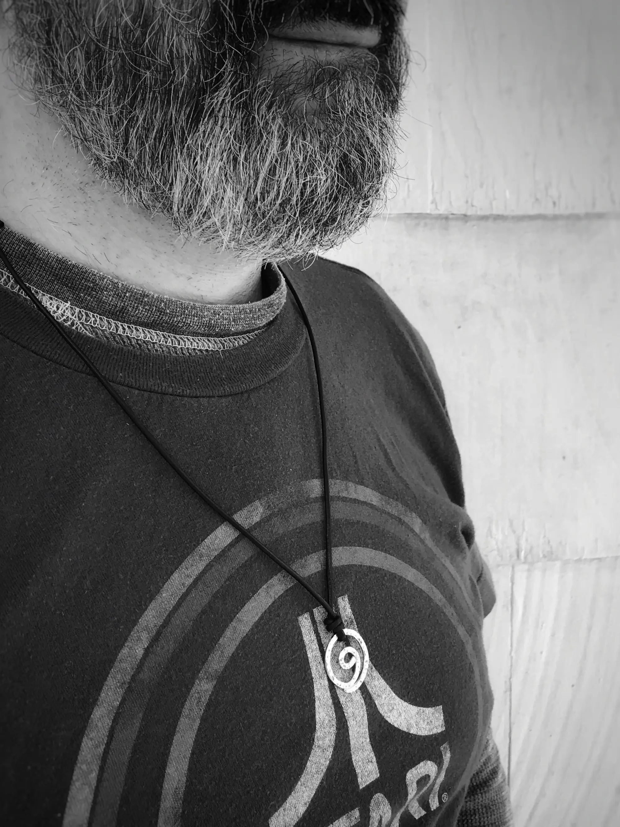 Men's Gratitude Symbol Necklace / Solid Sterling Silver / Large Gratitude Spiral / Hammer Forged / Adjustable Leather Cord - Image 9