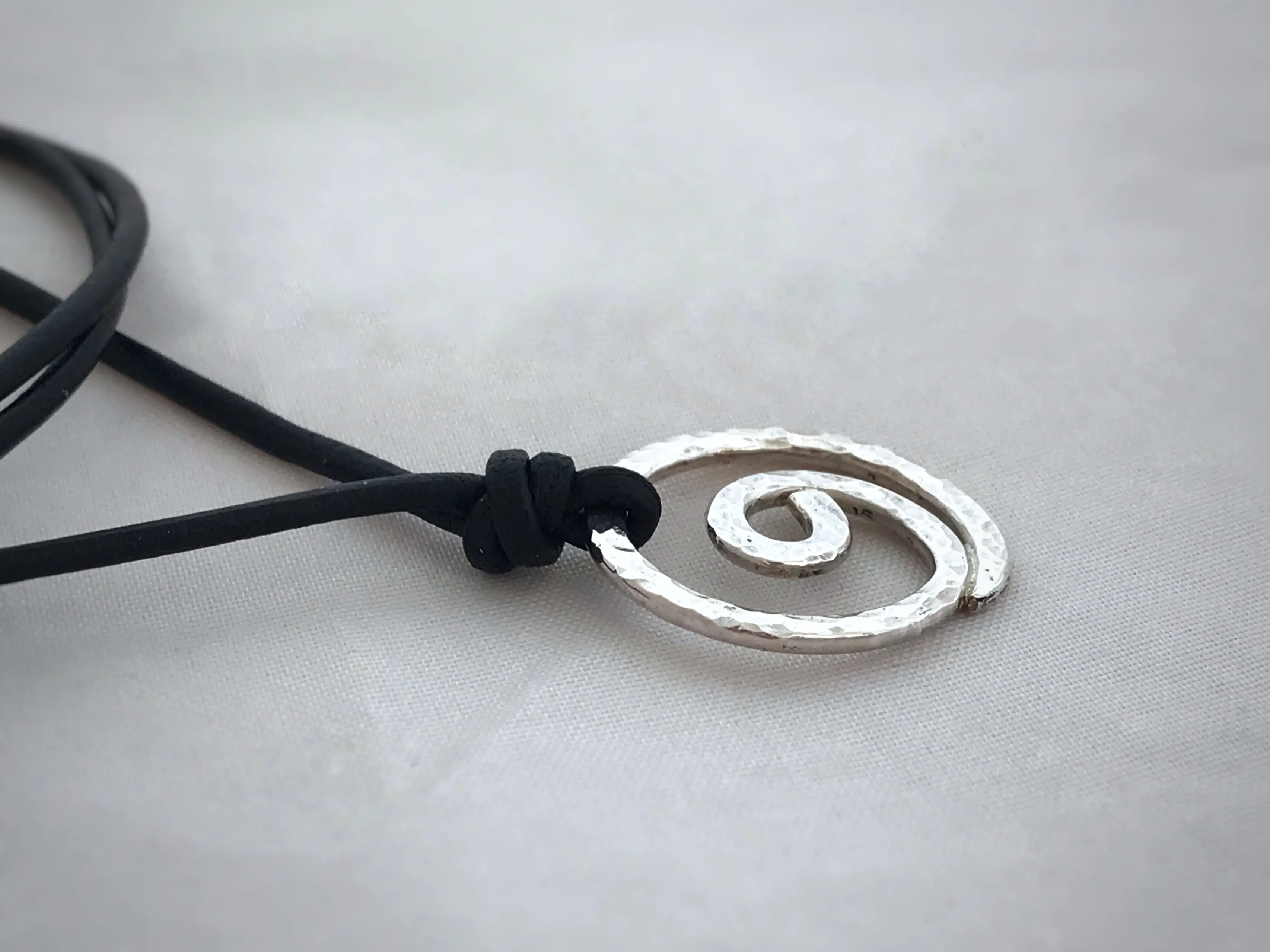 Men's Gratitude Symbol Necklace / Solid Sterling Silver / Large Gratitude Spiral / Hammer Forged / Adjustable Leather Cord - Image 6
