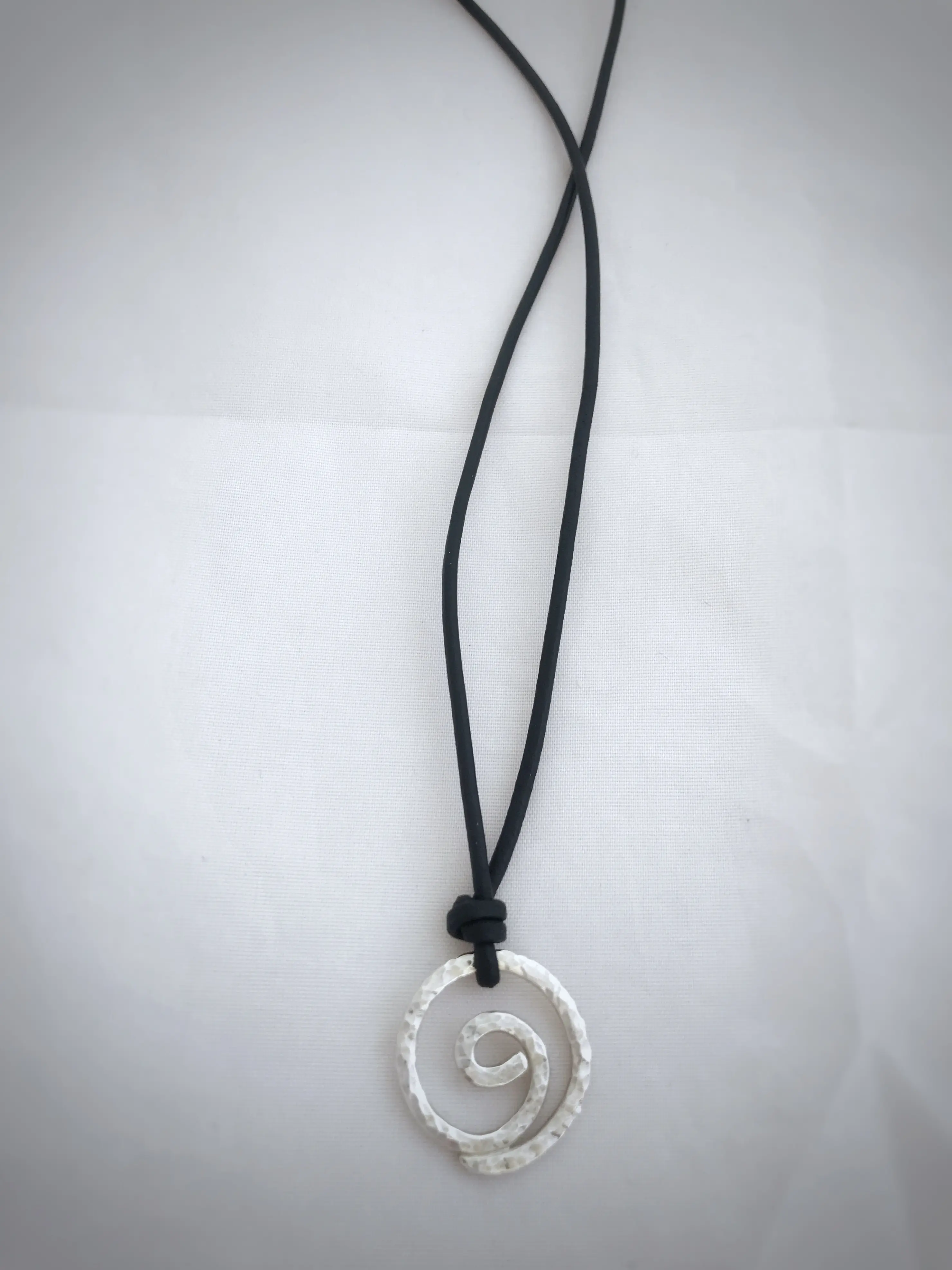 Men's Gratitude Symbol Necklace / Solid Sterling Silver / Large Gratitude Spiral / Hammer Forged / Adjustable Leather Cord - Image 8