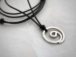 Men's Gratitude Symbol Necklace / Solid Sterling Silver / Small Gratitude Spiral / Hammer Forged / Adjustable Leather Cord