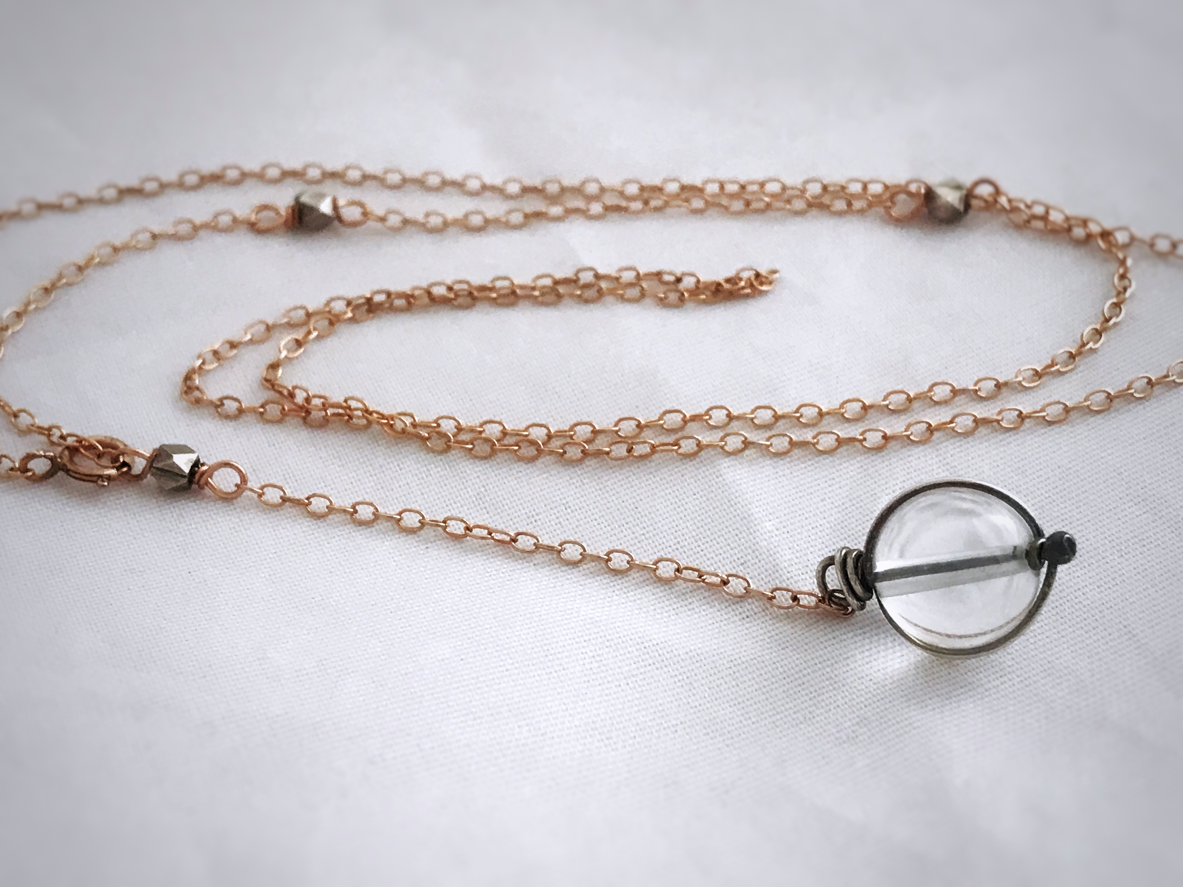 Orb Lariat Necklace / Solid Sterling Silver / Fine Silver / 14k Rose Gold Filled / Genuine Quartz / Pools Of Light - Image 4