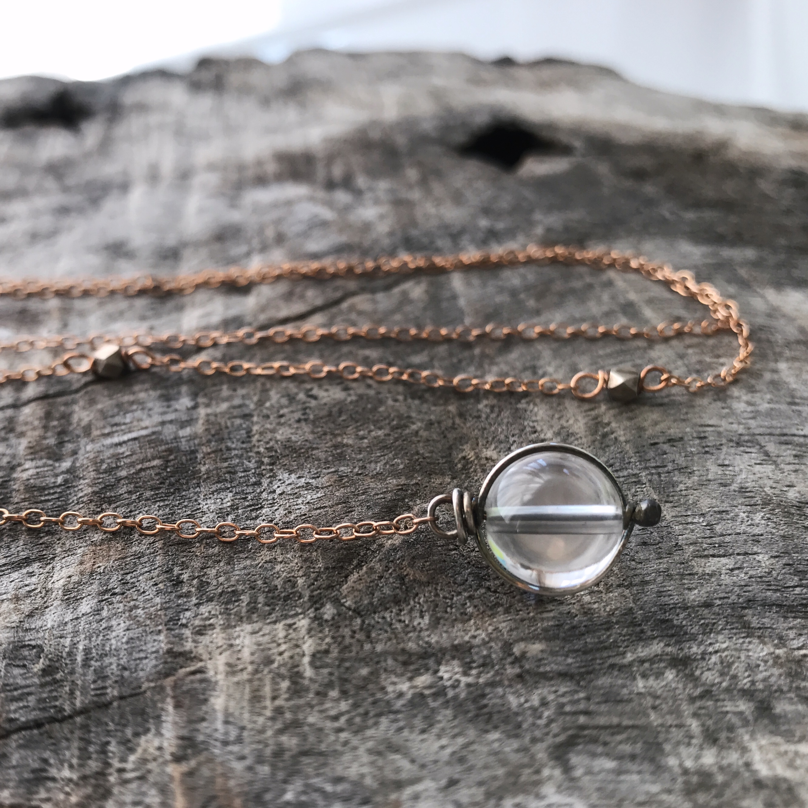 Orb Lariat Necklace / Solid Sterling Silver / Fine Silver / 14k Rose Gold Filled / Genuine Quartz / Pools Of Light - Image 2