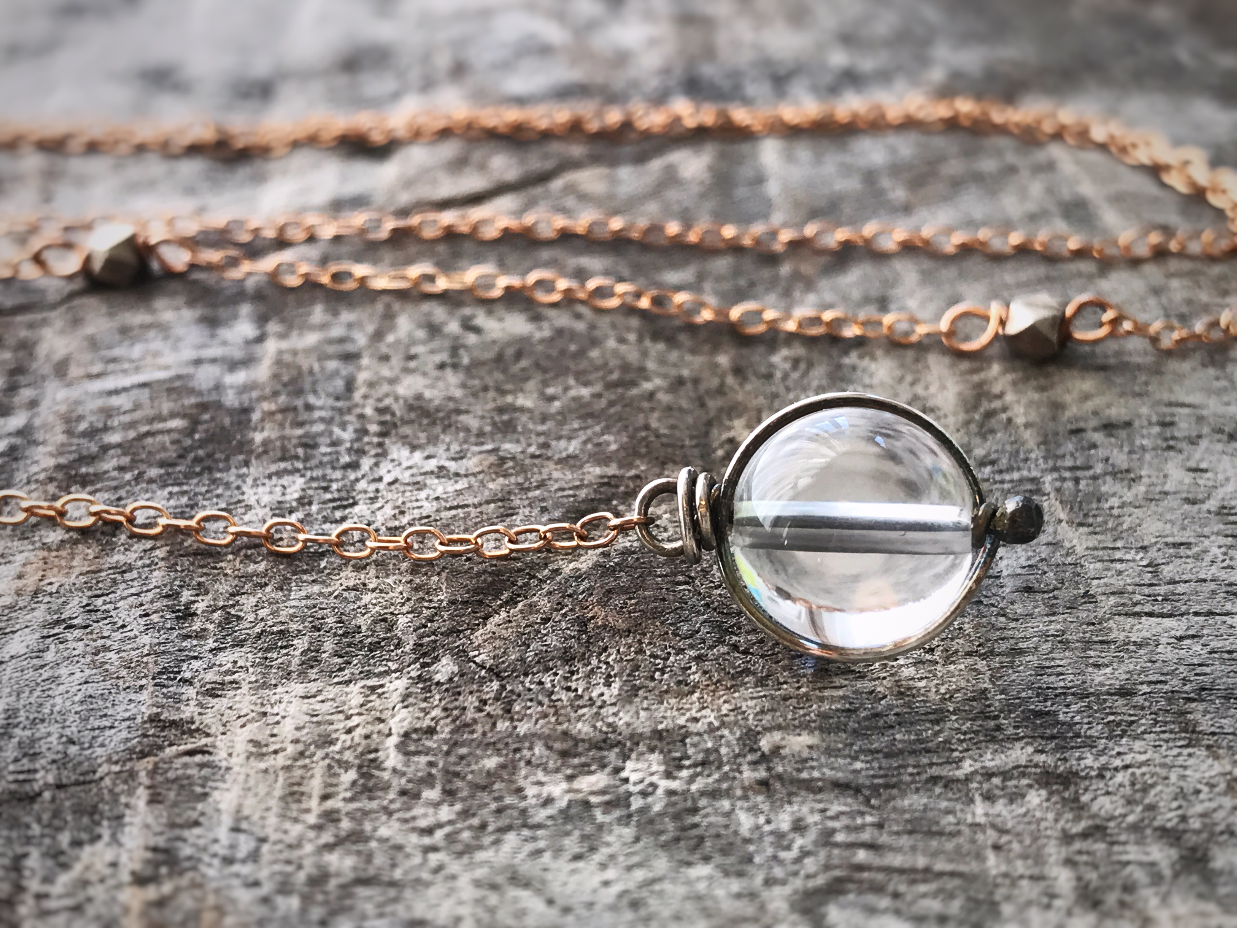 Orb Lariat Necklace / Solid Sterling Silver / Fine Silver / 14k Rose Gold Filled / Genuine Quartz / Pools Of Light - Image 3
