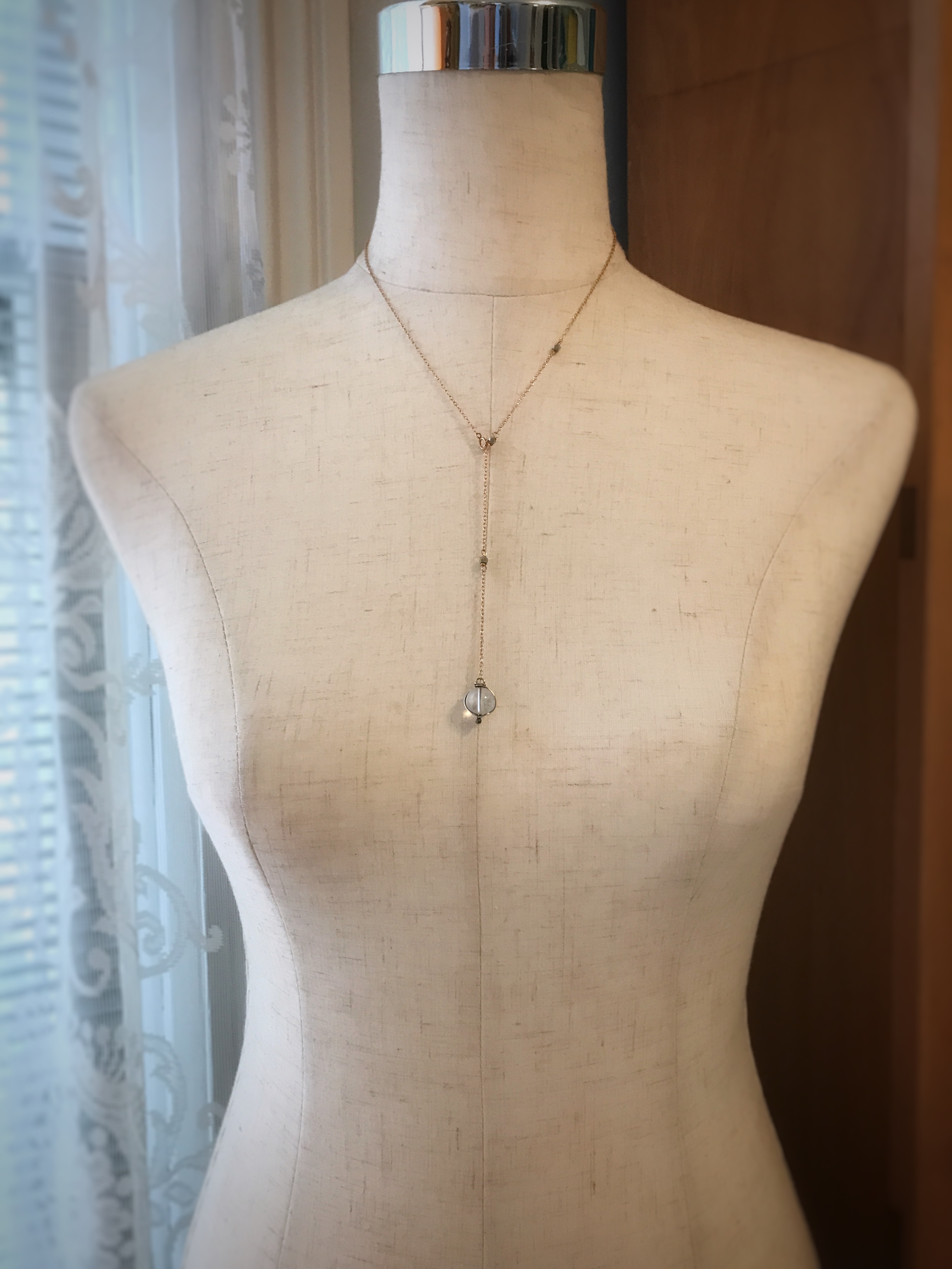 Orb Lariat Necklace / Solid Sterling Silver / Fine Silver / 14k Rose Gold Filled / Genuine Quartz / Pools Of Light - Image 9