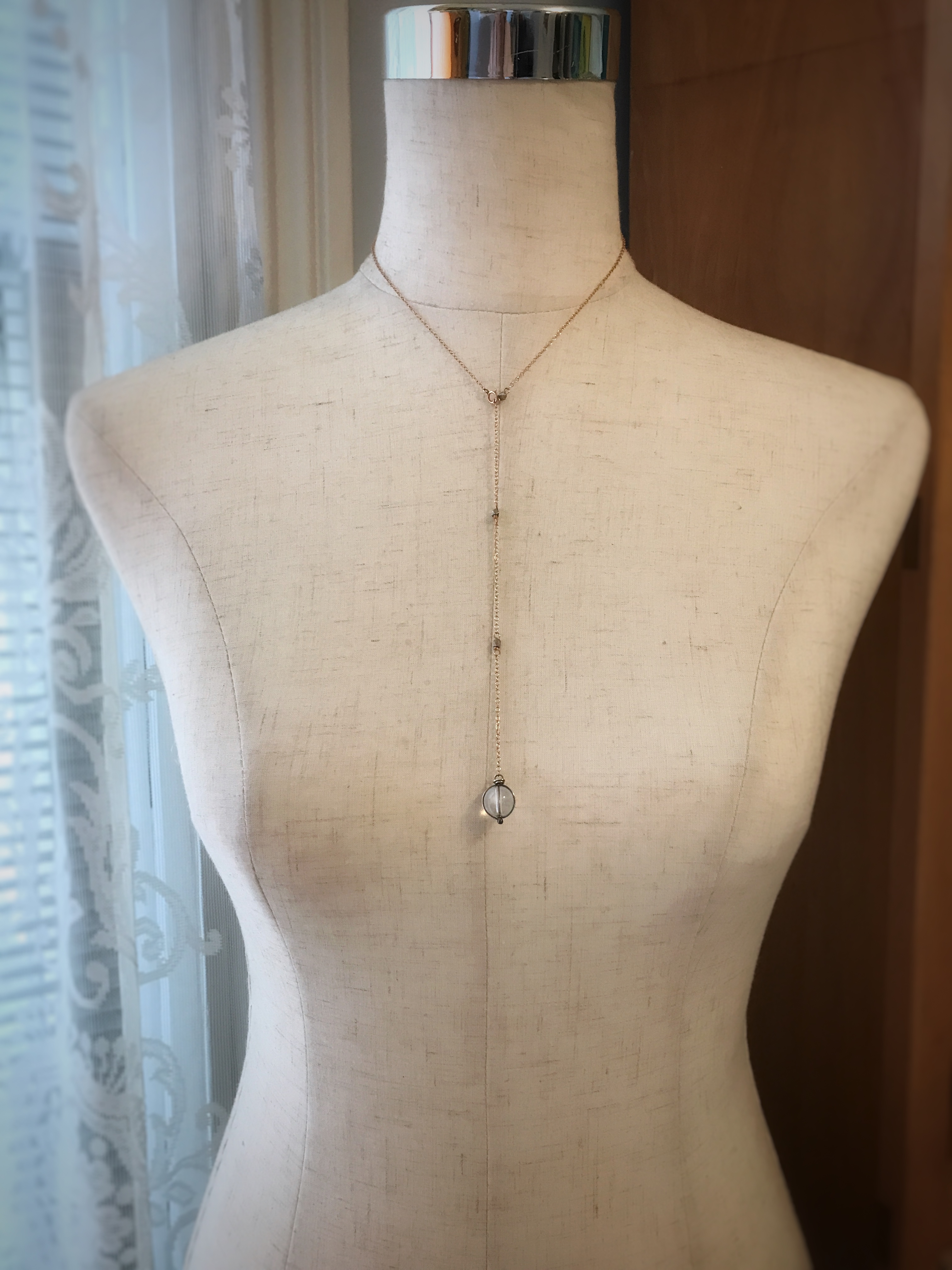 Orb Lariat Necklace / Solid Sterling Silver / Fine Silver / 14k Rose Gold Filled / Genuine Quartz / Pools Of Light - Image 10