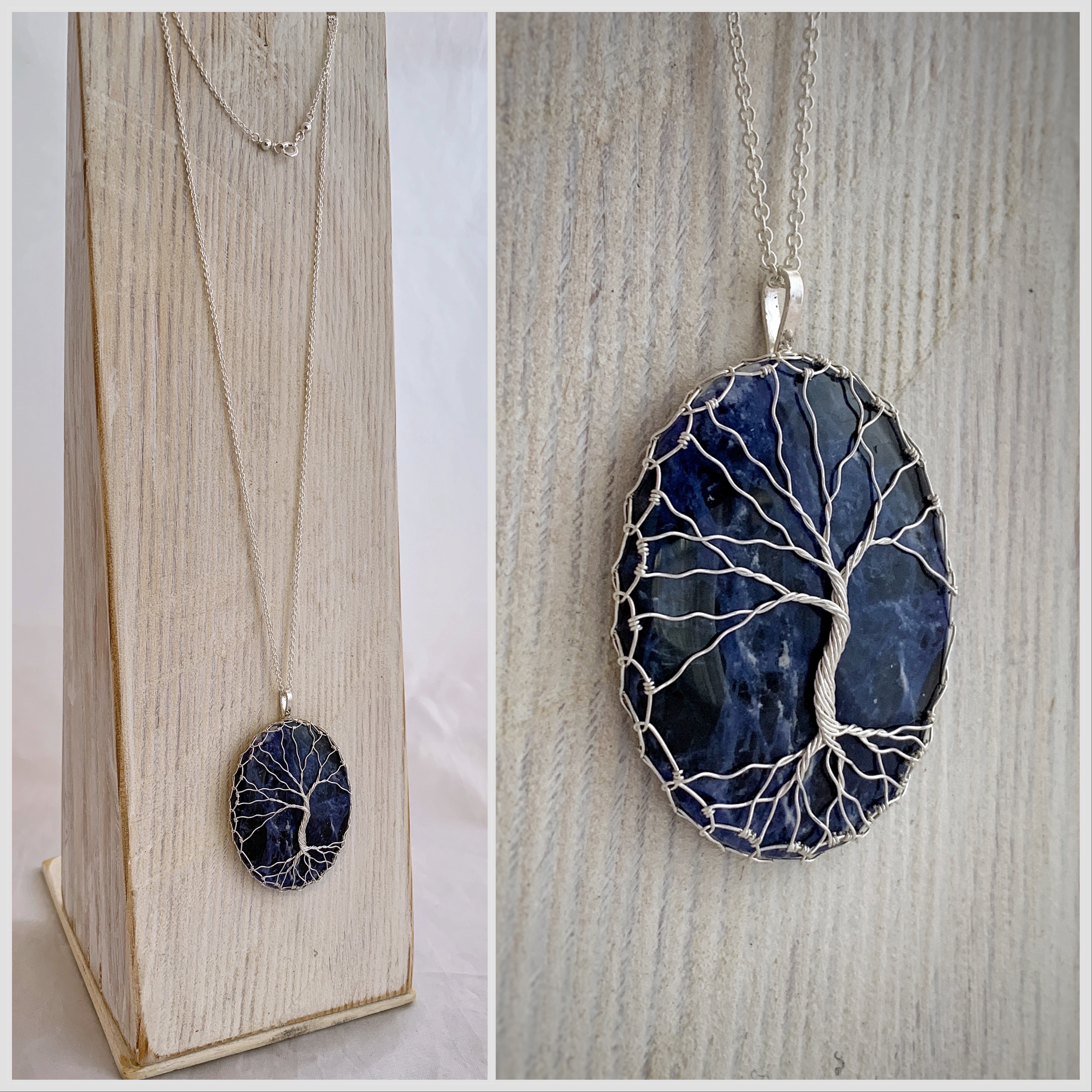 Tree Of Life Necklace / Solid Sterling Silver / Oval Cut Sodalite Stone / “Knowing”