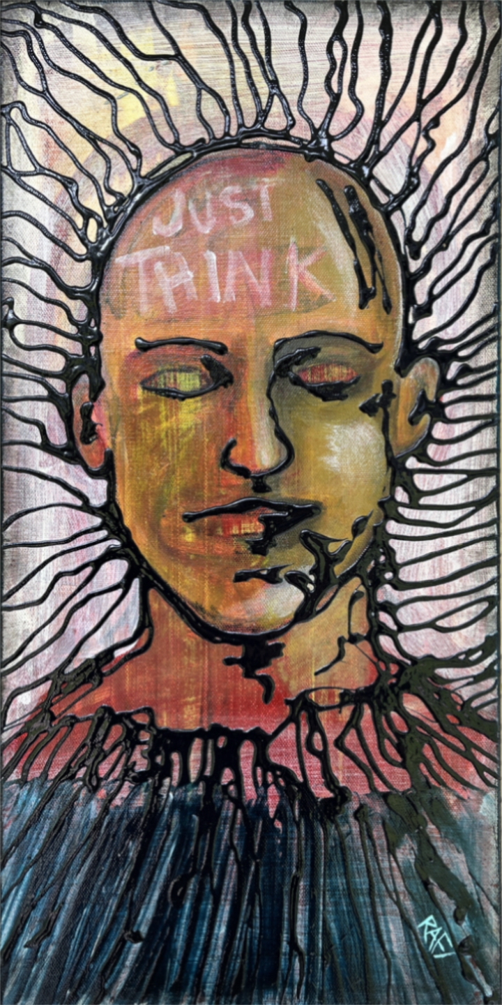 Just Think Original Painting By Artist Rafi Perez Mixed Medium Textured On Canvas 10×20