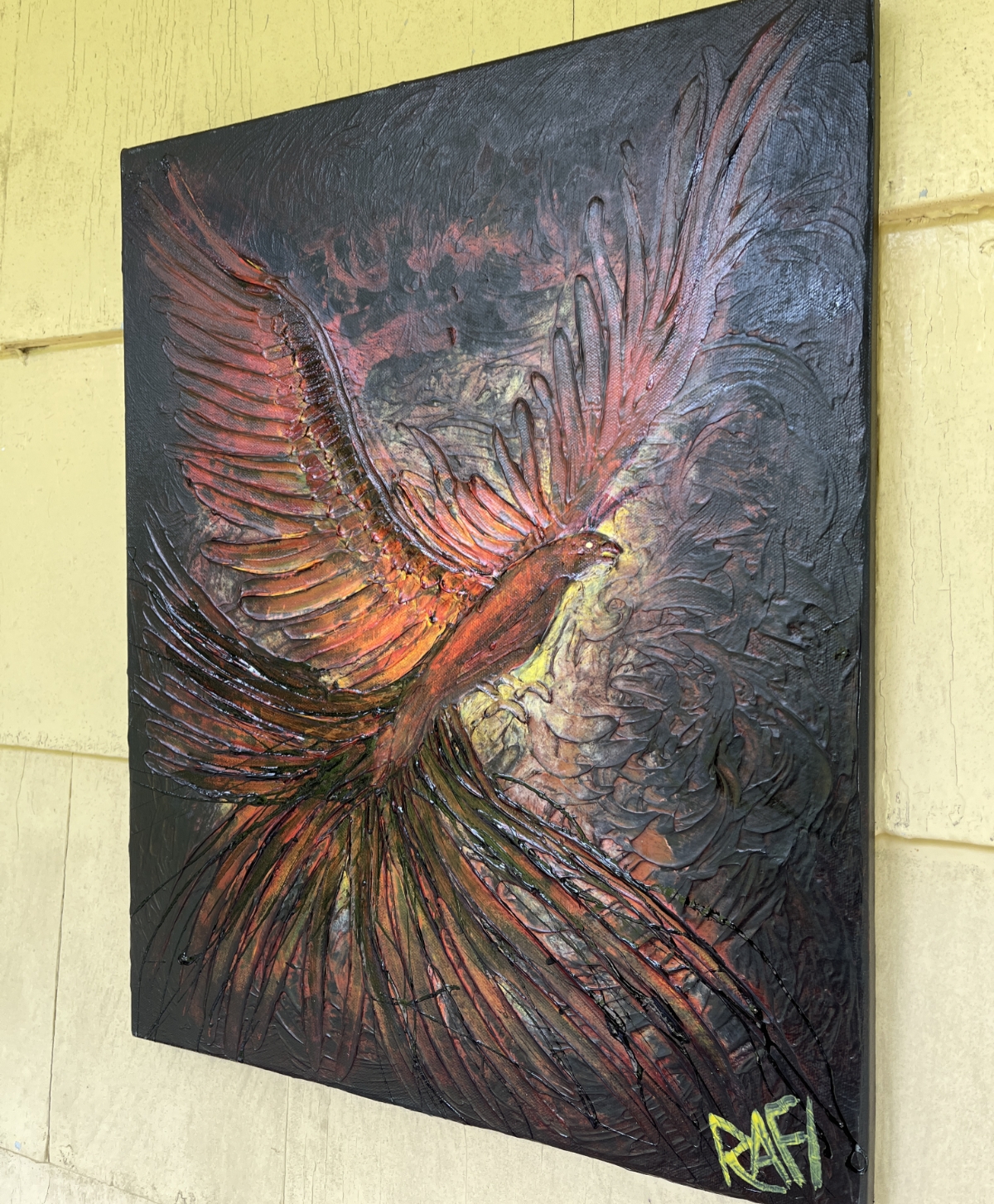 Into The Flames Original Painting Art By Artist Rafi Perez Mixed Medium On Canvas 18x24 - Image 5