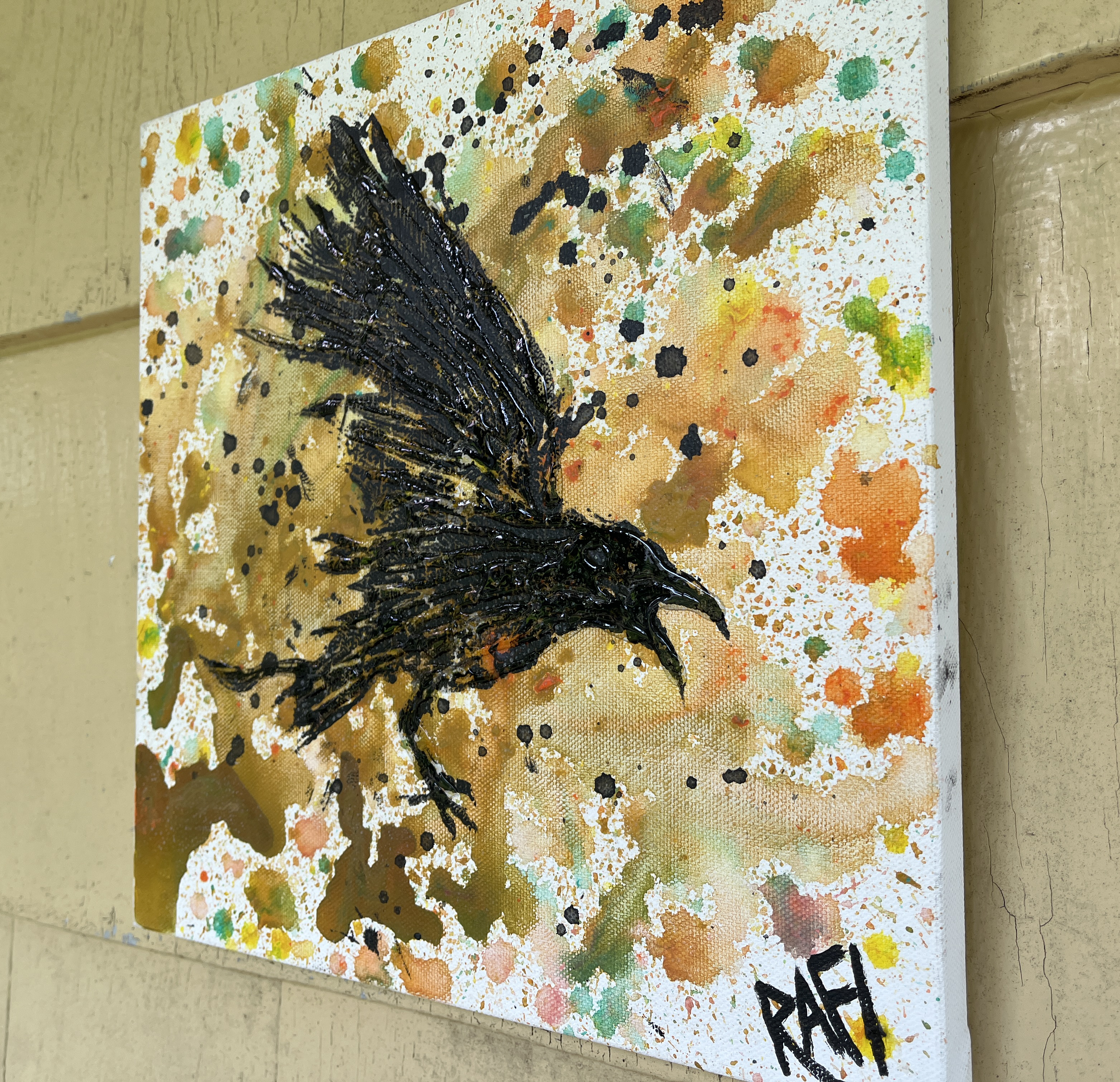 The Raven's Transformation No.1 By Artist Rafi Perez Original Art On Gallery Wrapped Canvas 12X12 - Image 6