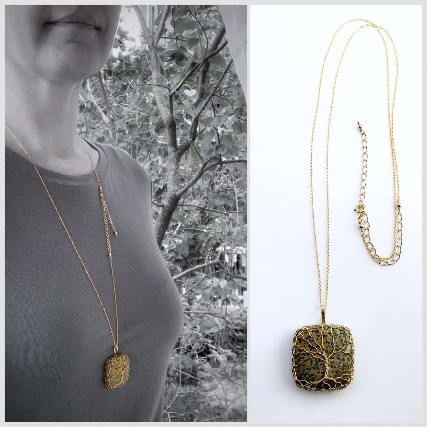 Tree Of Life Necklace / 14k Yellow Gold Filled / Ocean Jasper / “Becoming”