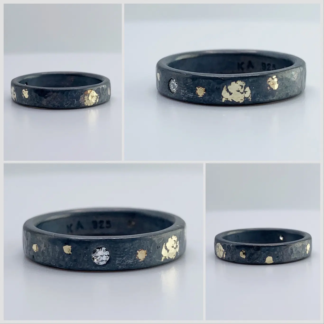 "Stargazer" Diamond Ring / Solid Antiqued Sterling Silver / 18k Gold / Genuine Diamond / 4mm Width / Rustic Hammered Texture / Size 7.5 - Image 9