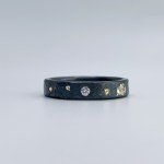"Stargazer" Diamond Ring / Solid Antiqued Sterling Silver / 18k Gold / Genuine Diamond / 4mm Width / Rustic Hammered Texture / Size 7.5