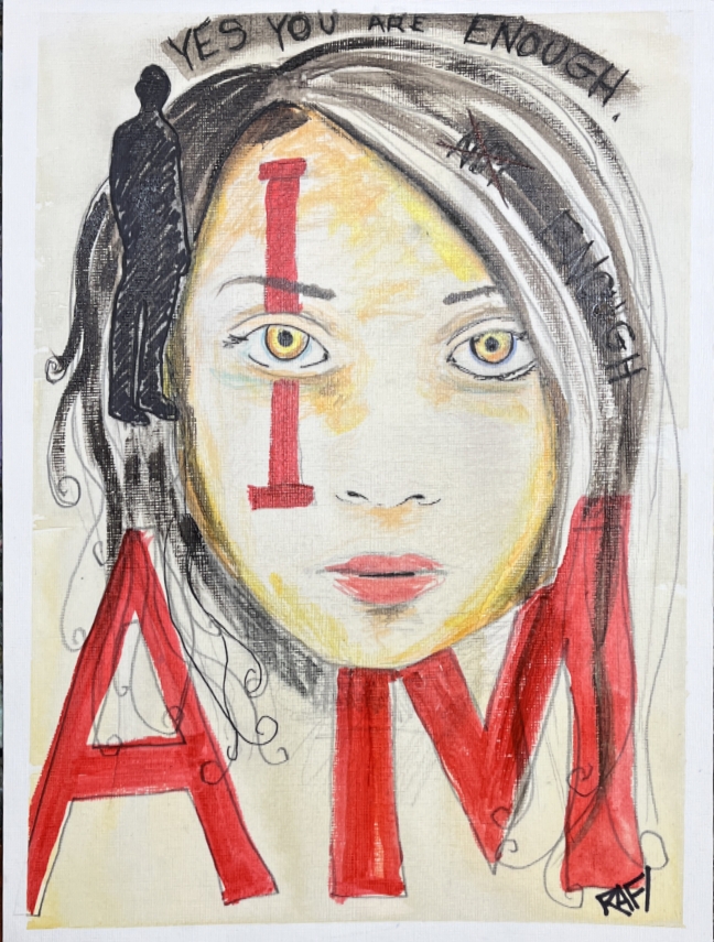 I Am Enough Wall Art By Artist Rafi Perez Original Painting On Paper 9x12 - Image 3