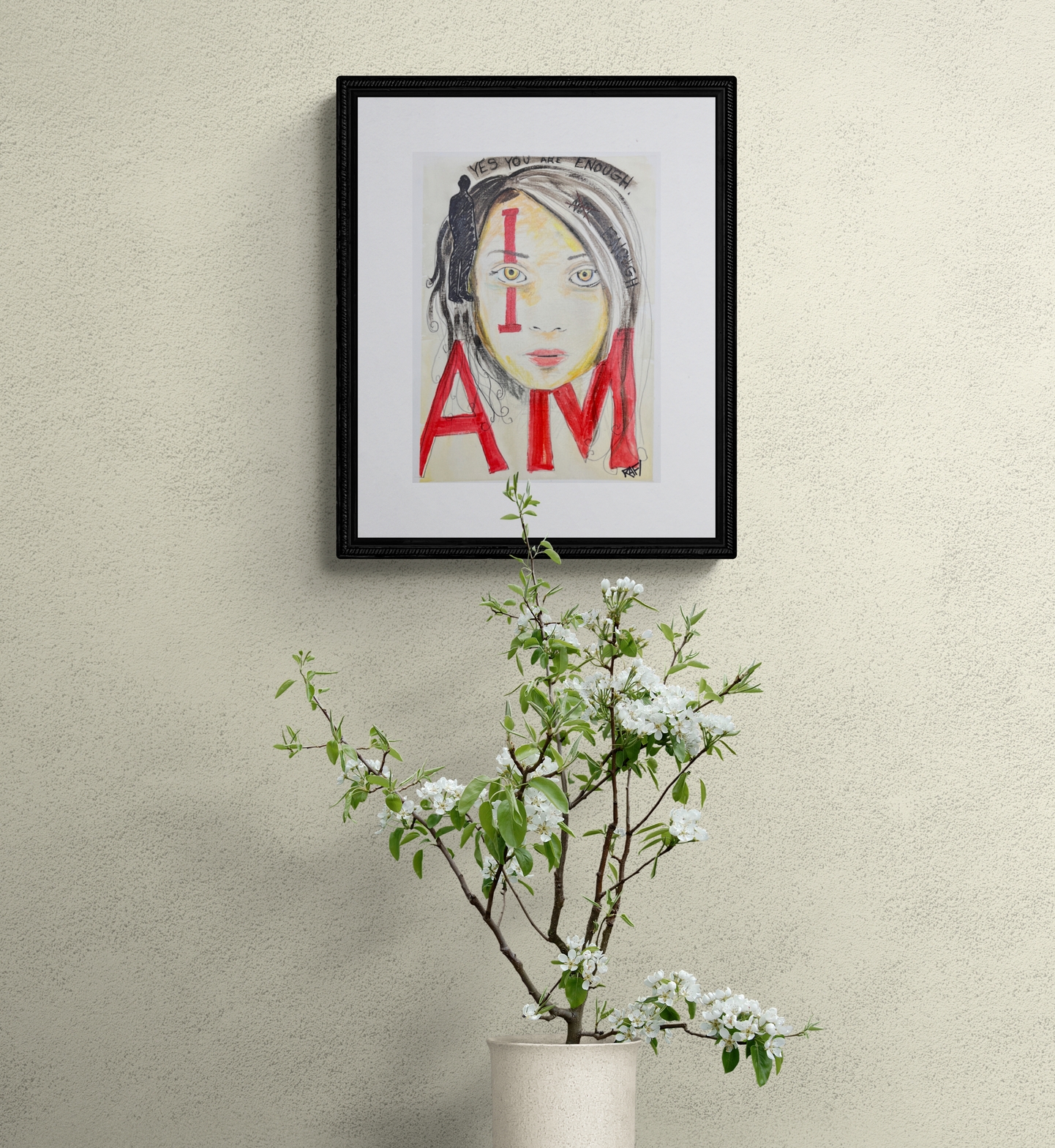 I Am Enough Wall Art By Artist Rafi Perez Original Painting On Paper 9x12 - Image 4