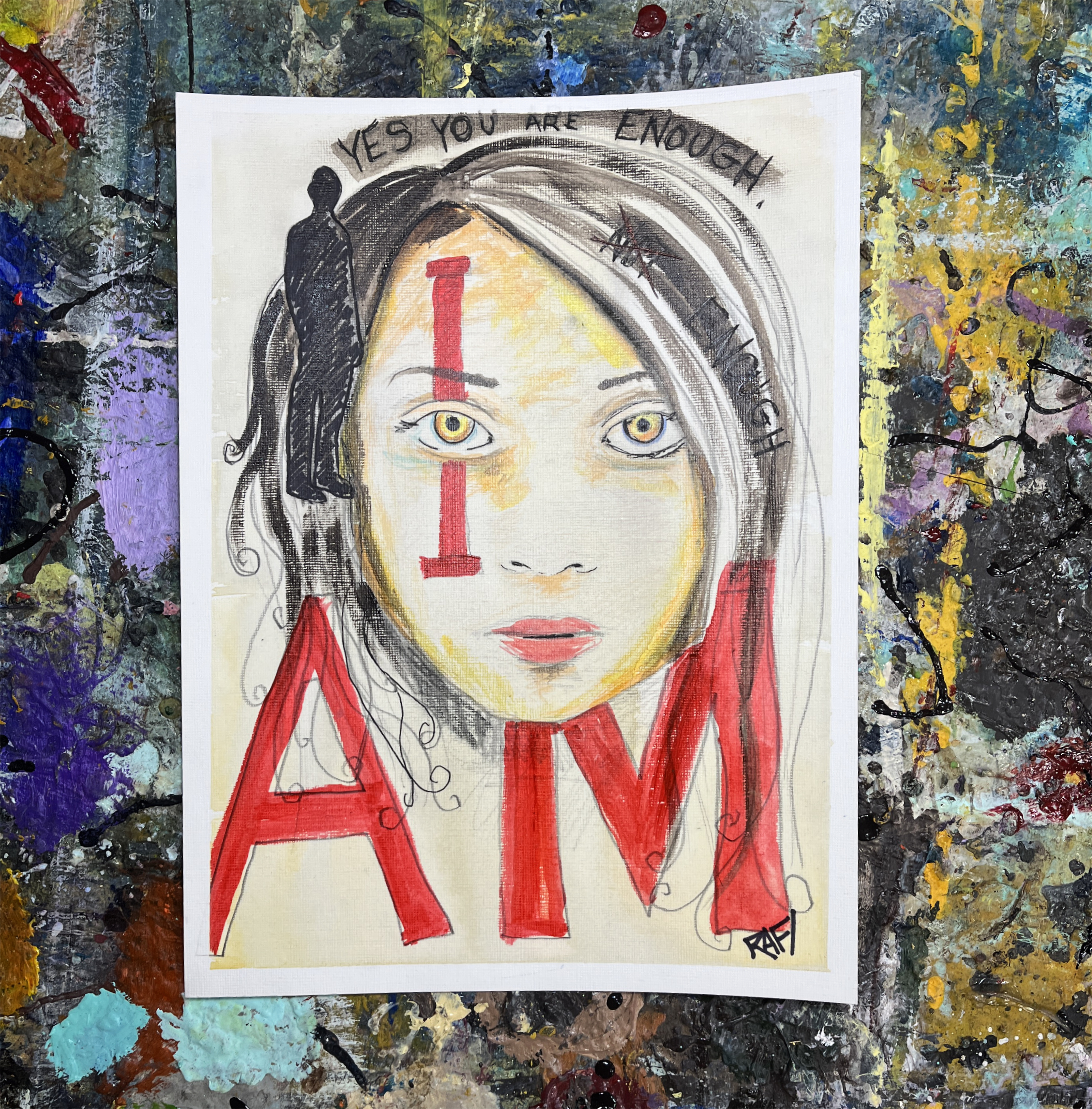 I Am Enough Wall Art By Artist Rafi Perez Original Painting On Paper 9x12 - Image 2